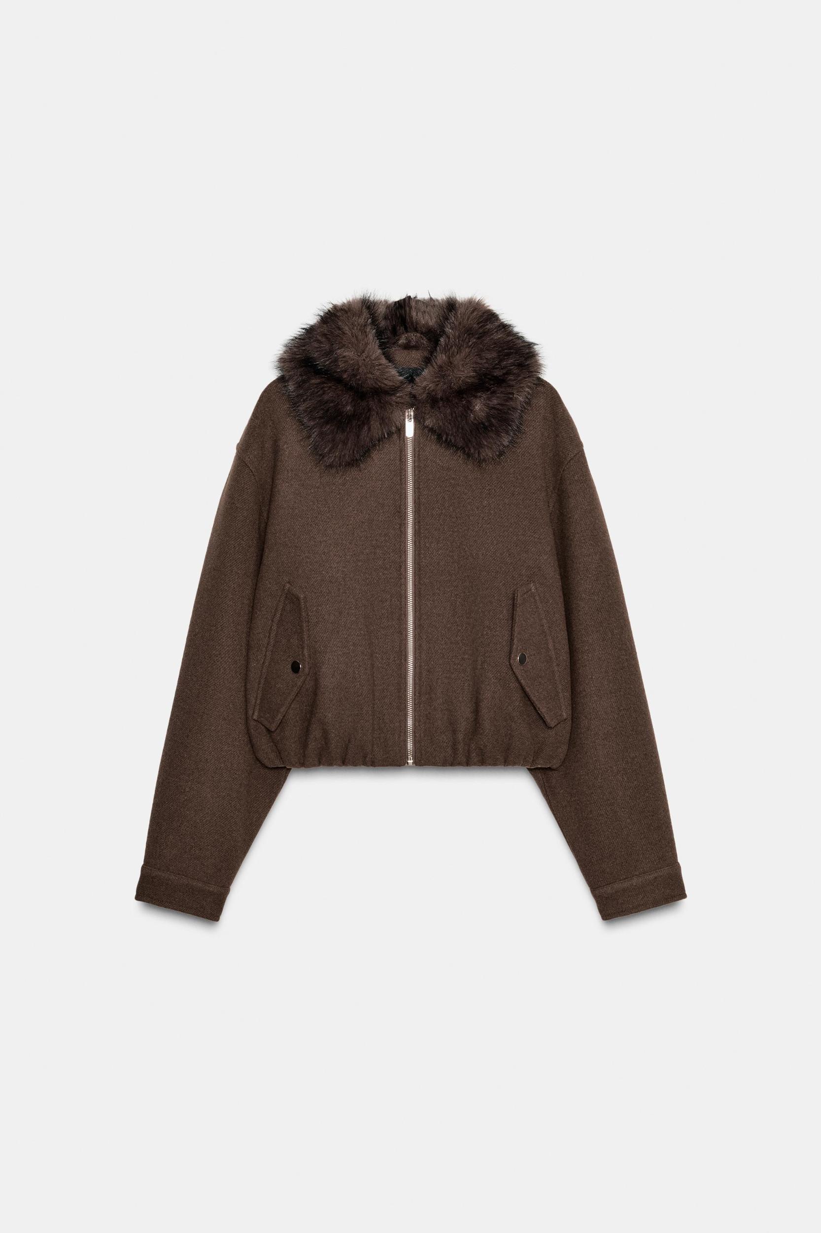 SOFT FAUX FUR COLLAR BOMBER JACKET Product Image