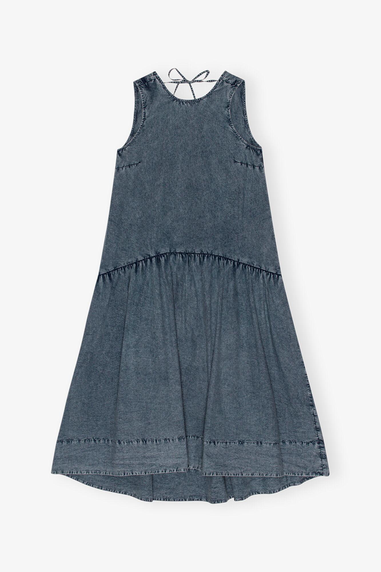 Blue Cotton Poplin Open Back Midi Dress Product Image