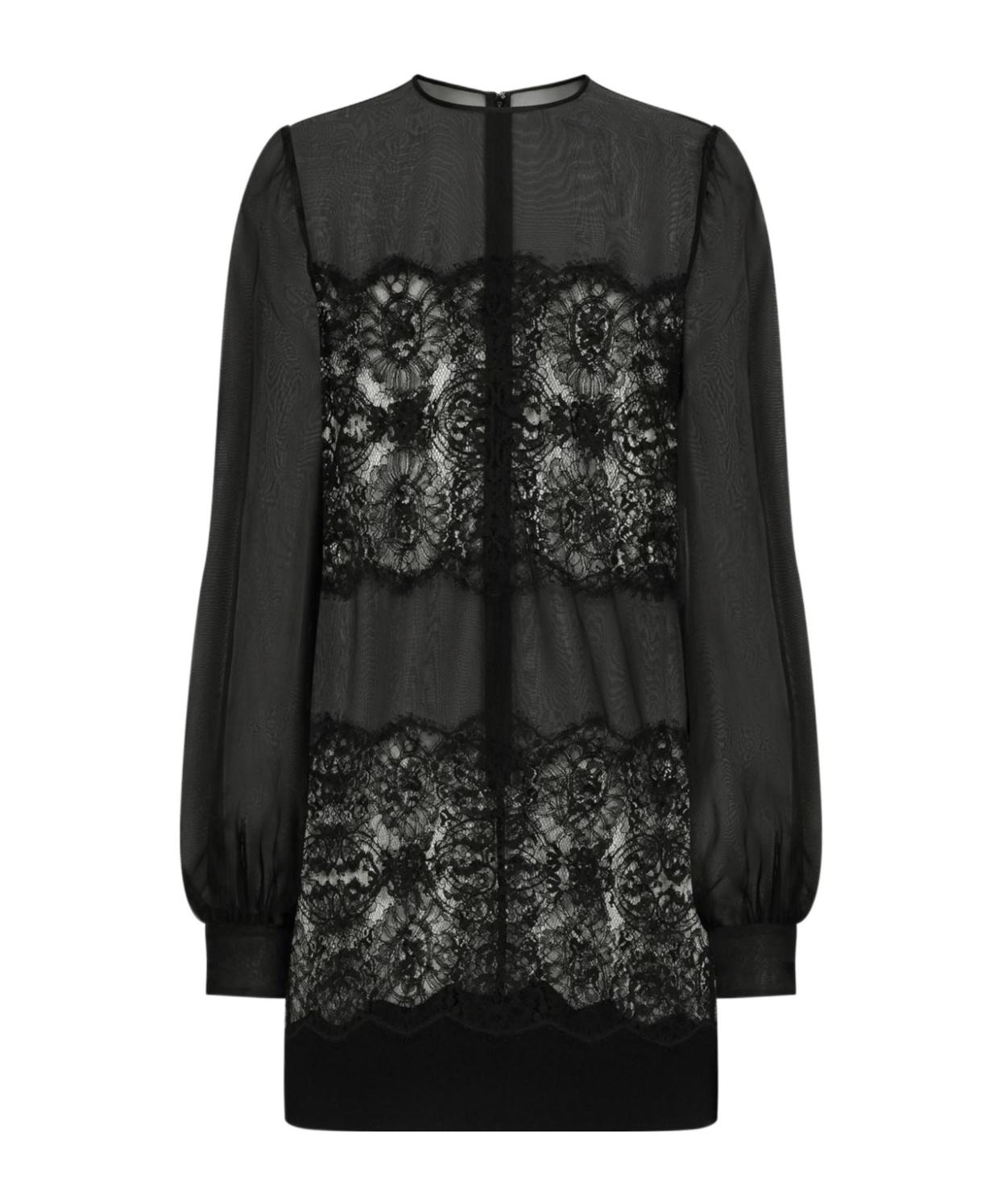 DOLCE & GABBANA Short Organza And Lace Dress In Black Product Image