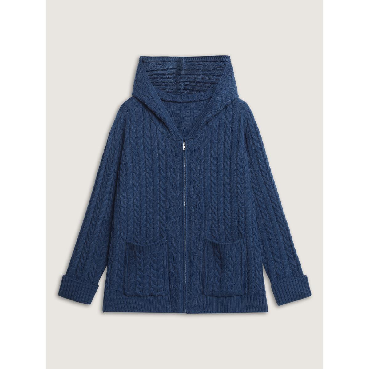 Plus Size Cableknit Zipper Hooded Knit Cardigan Aegean Women Leisure Loose Long Sleeve Casual Cardigans BloomChic 28/5X Product Image