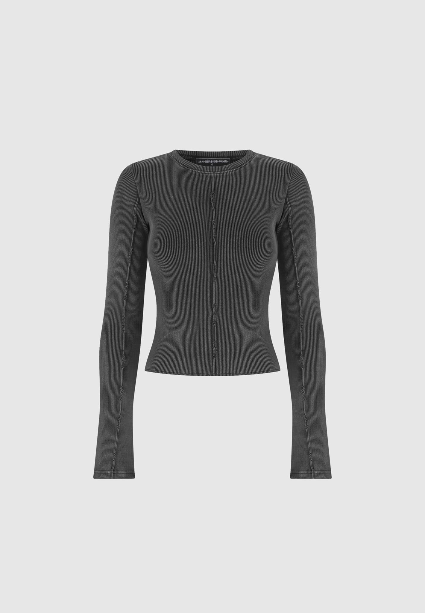 Ribbed Long Sleeve Top - Washed Grey Female Product Image