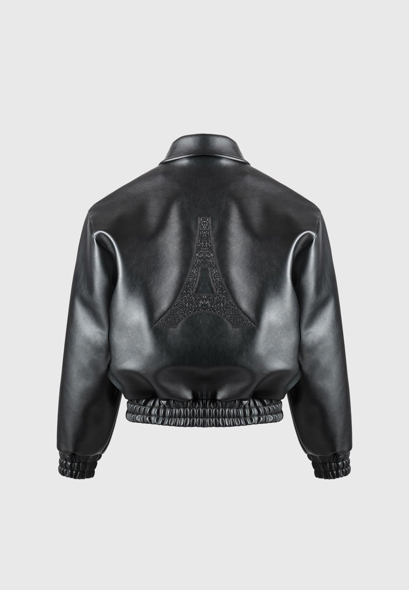 Eiffel Rhinestone Varsity Jacket - Black Male Product Image