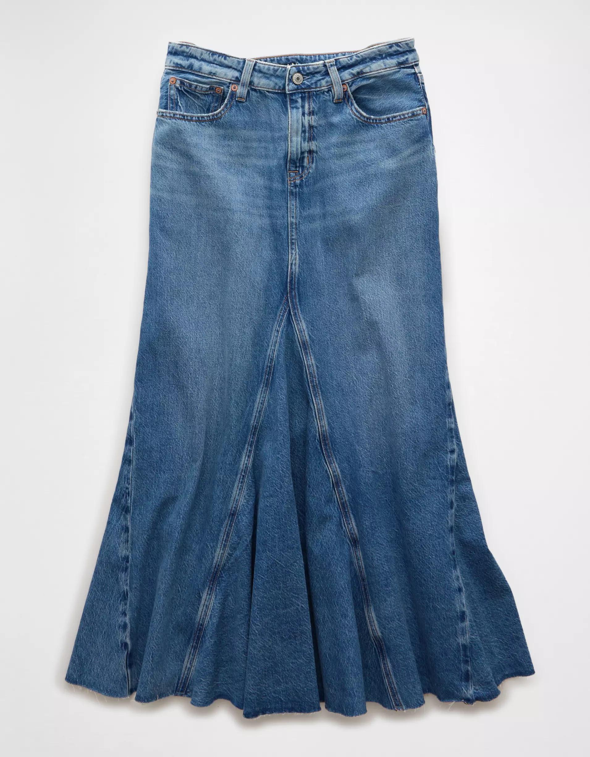 AE Low-Rise Pieced Denim Maxi Skirt Product Image