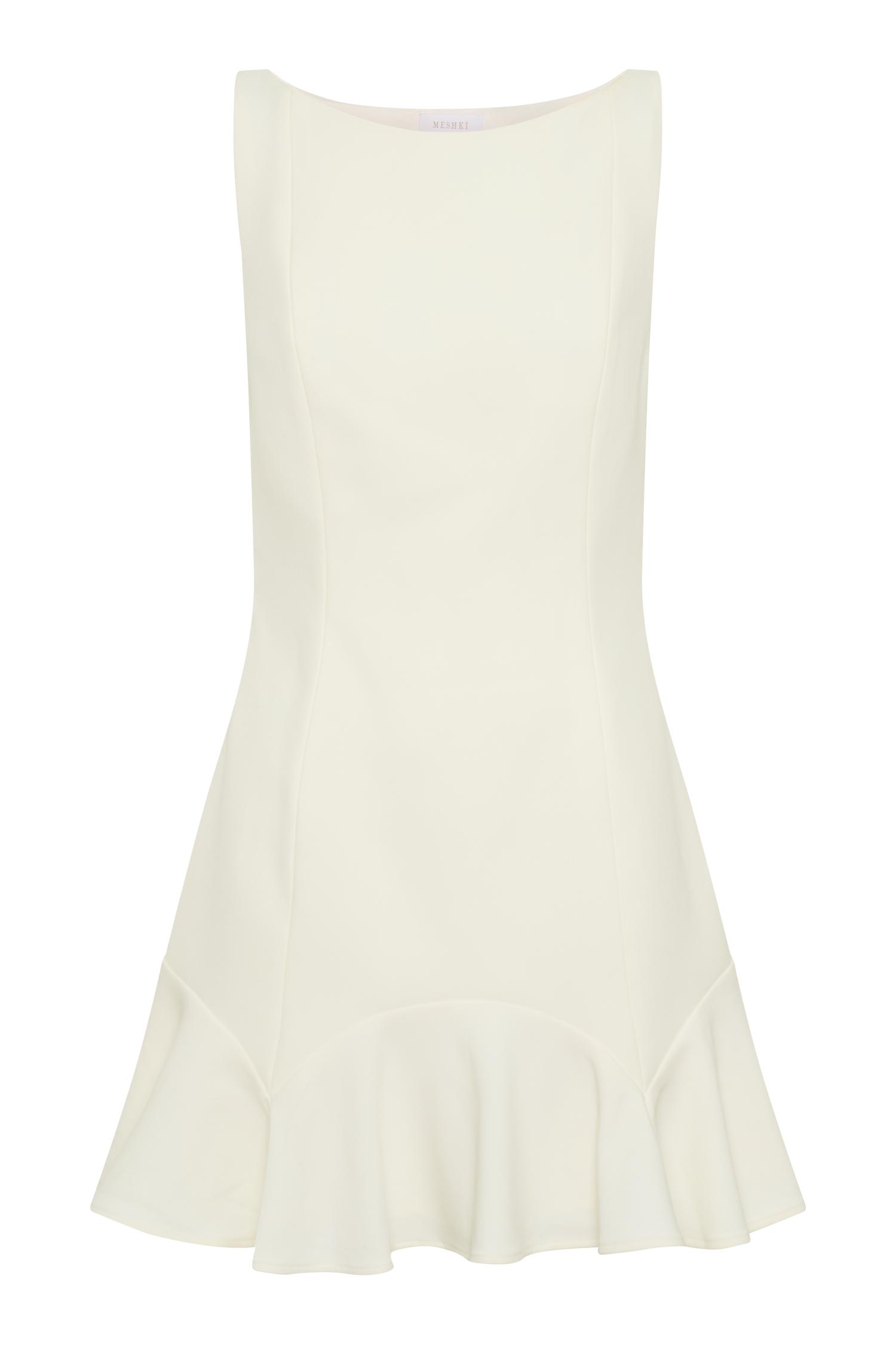 Leonora Sleeveless Suiting Mini Dress With Ruffle - Ivory Product Image