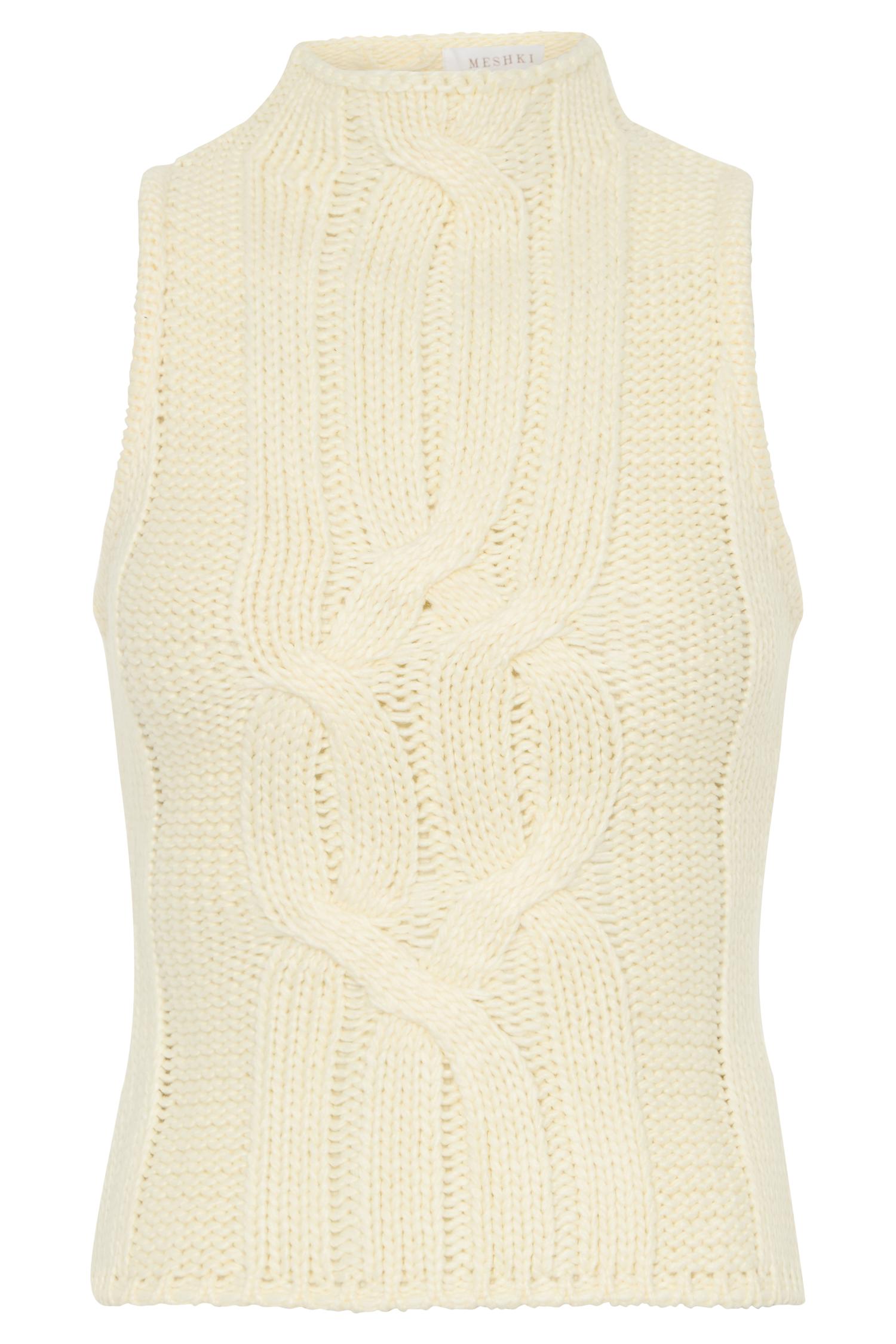 Roberta High Neck Cable Knit Top - Ivory Product Image