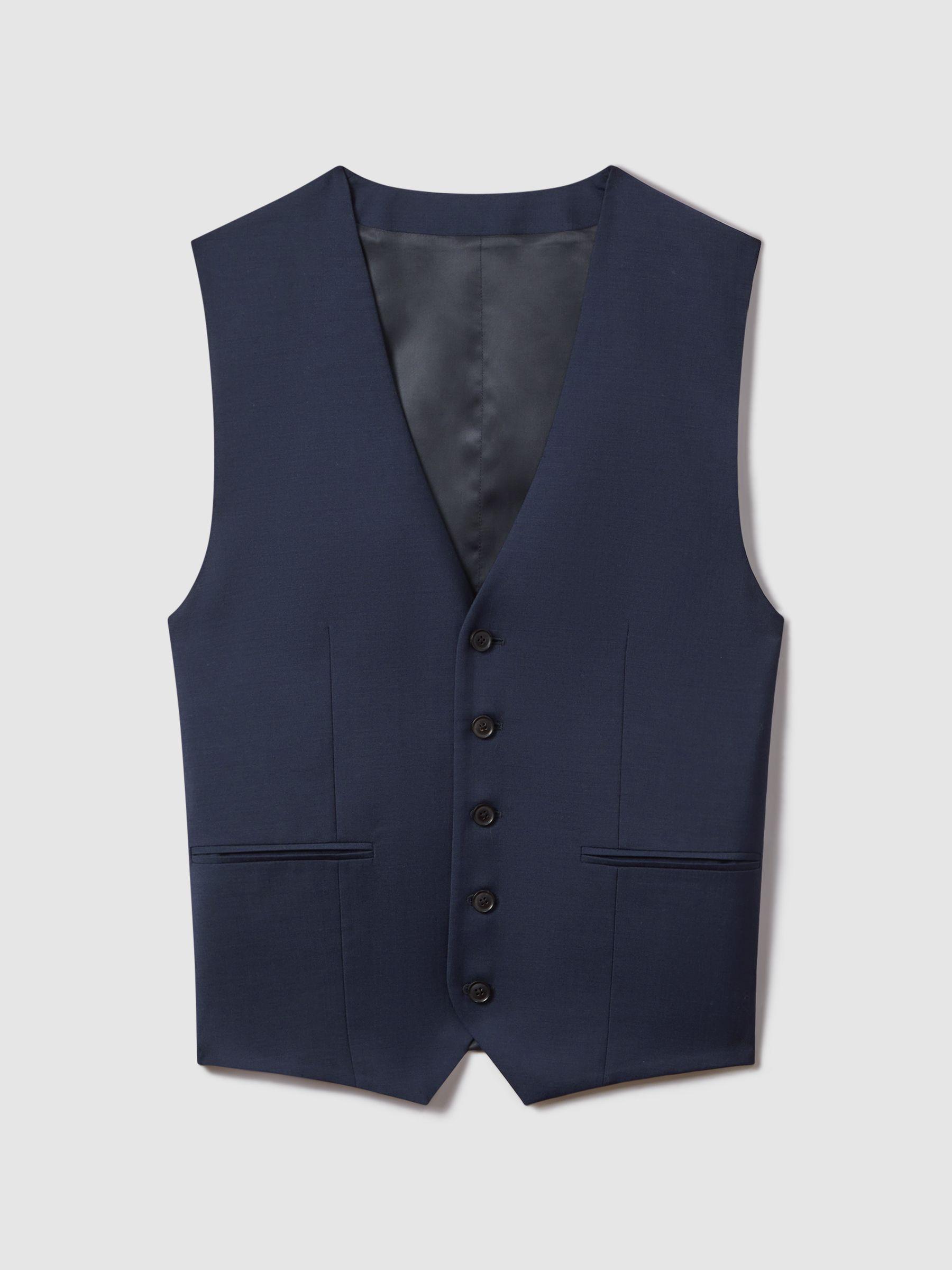 Destiny Navy Wool Single Breasted Slim Fit Waistcoat Product Image