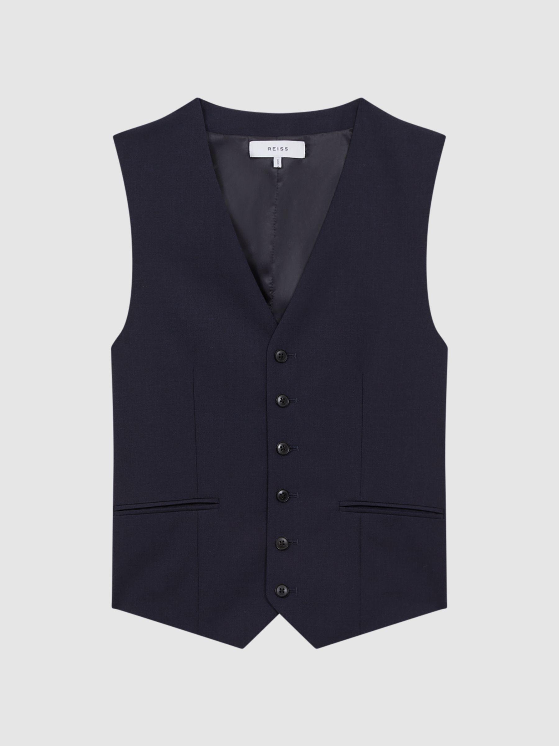 Modern Fit Wool Blend Waistcoat in Navy Product Image