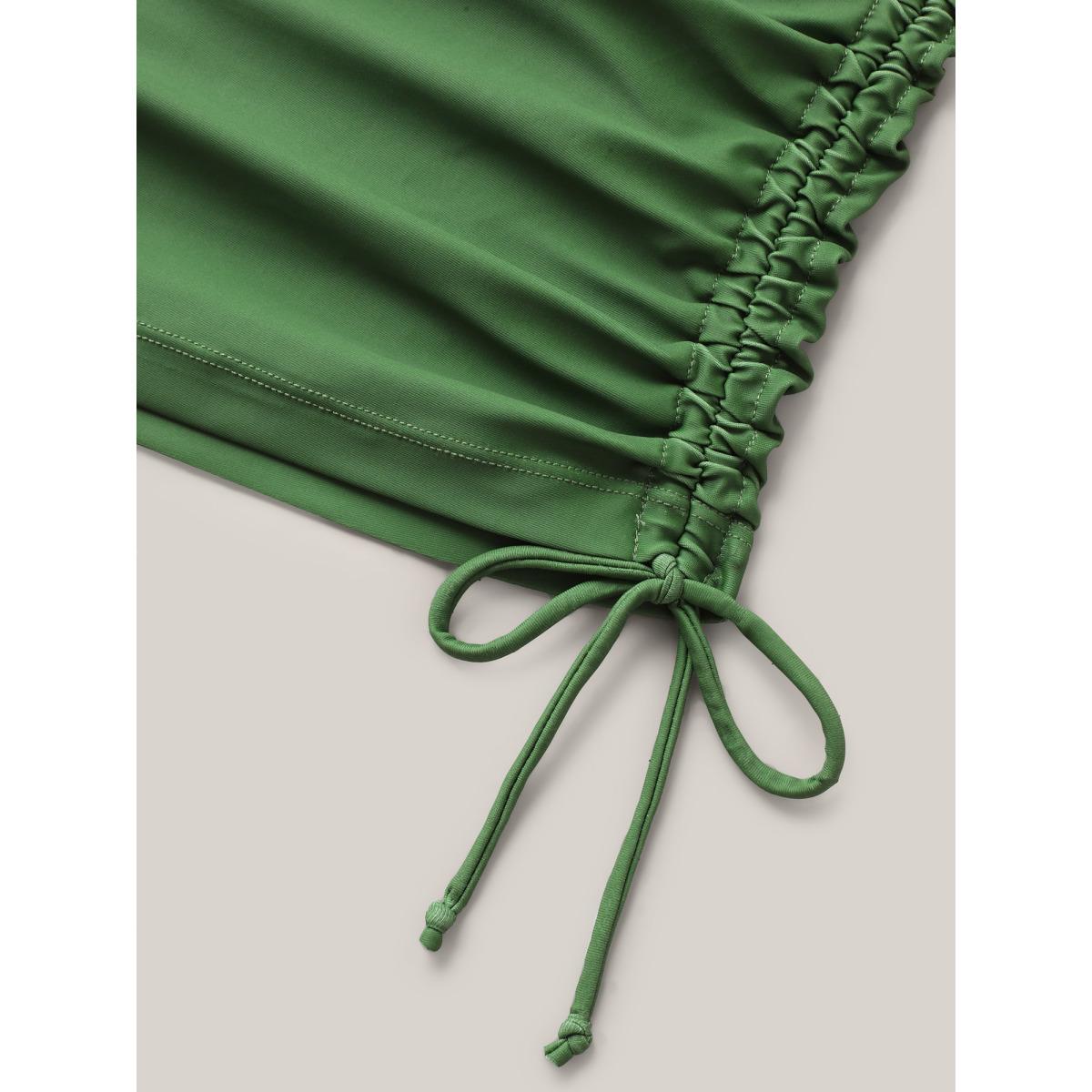 Plus Size Floral Print Side Drawstring Swim Top Women's Swimwear Truegreen Resort Drawstring High stretch Bodycon U-neck Curve Swim Tops BloomChic 12/L Product Image