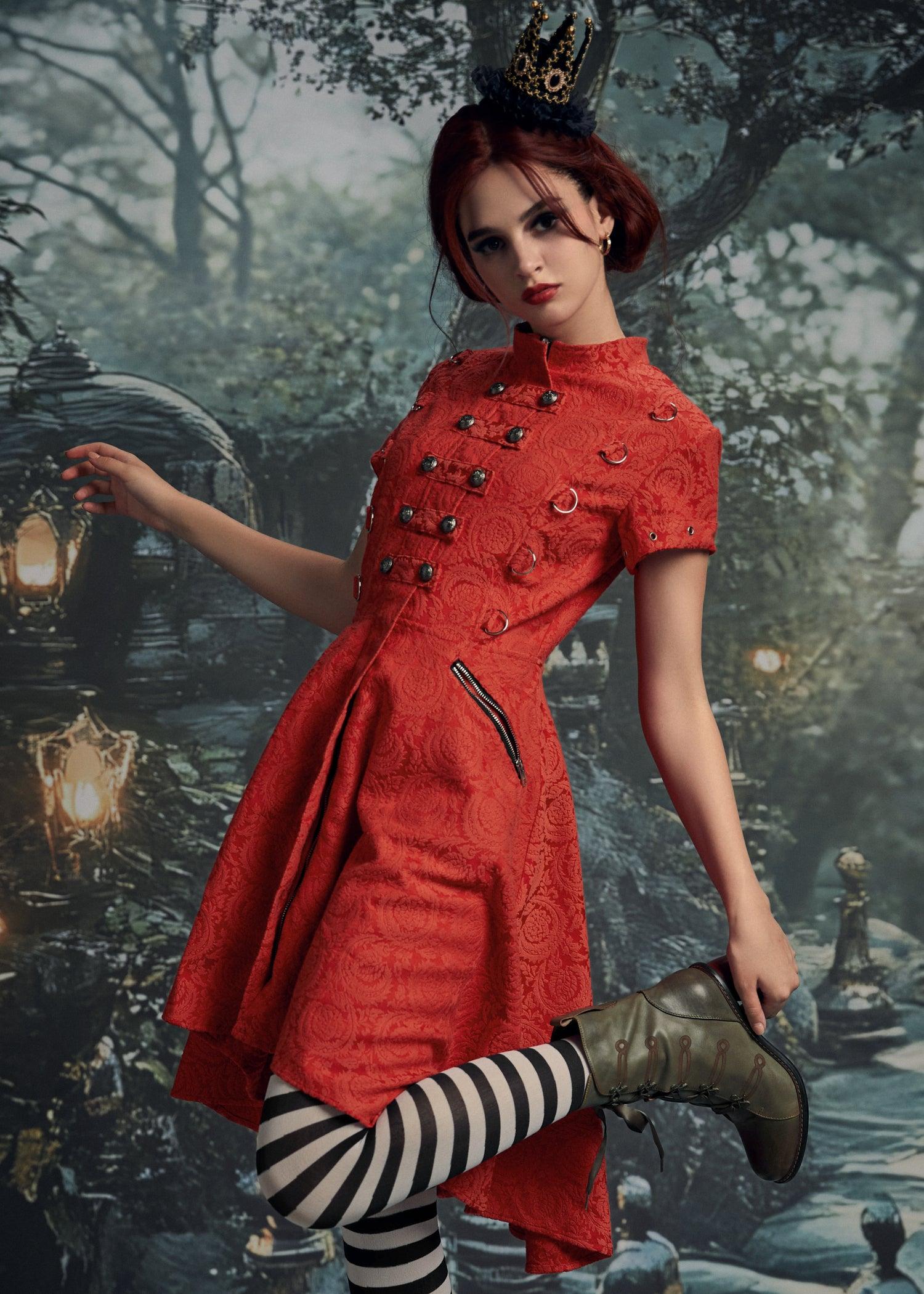Red Jacquard Battalion Swing Dress Product Image