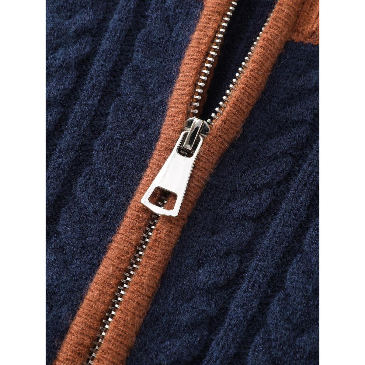 Plus Size Supersoft Colorblock Half Zipper Pullover Indigo Women Leisure Loose Long Sleeve Polo Casual Pullovers BloomChic 10/M Product Image