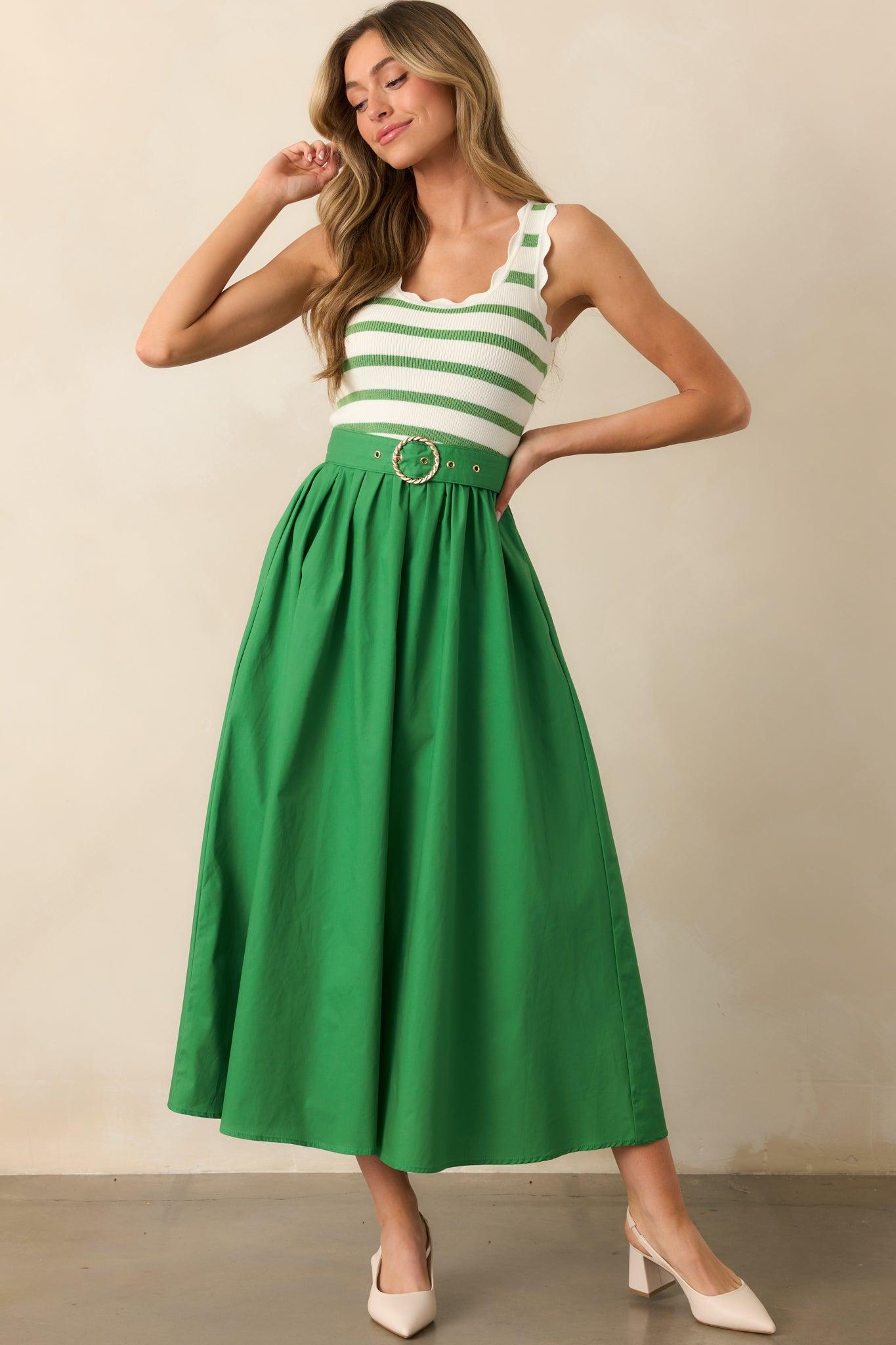 Greer Eden Green Stripe Cotton Midi Dress Product Image