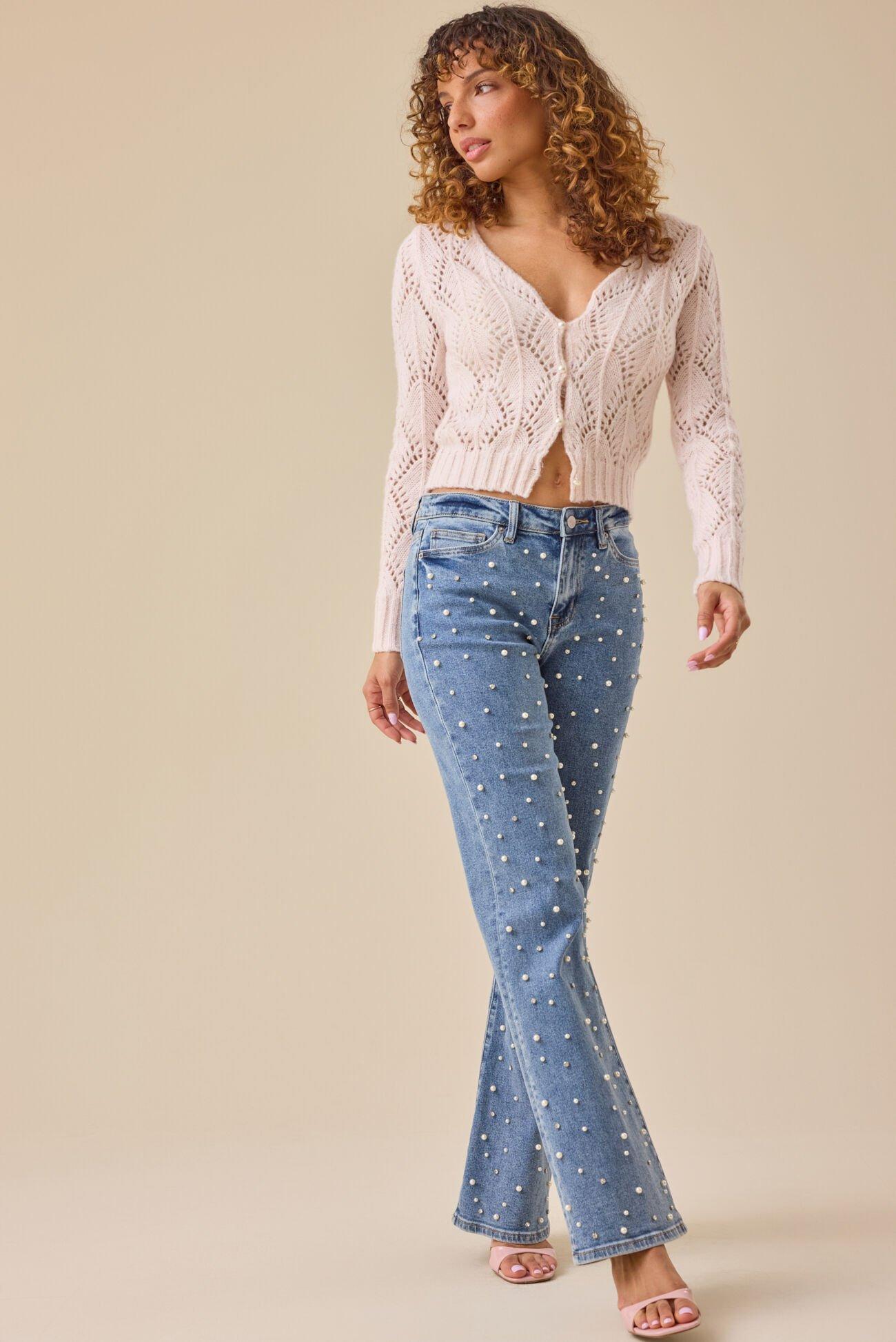 Ava Pearl Button Pointelle Cardigan Product Image