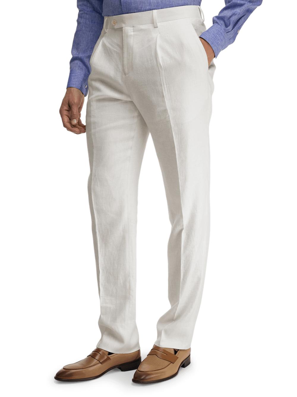 Linen Blend Single Pleat Suit Pants - White Product Image