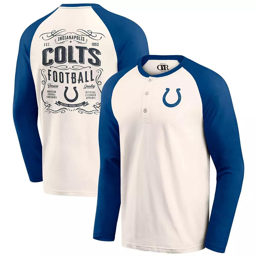 Men's Darius Rucker Collection by Fanatics Cream/Royal Indianapolis Colts Raglan Henley T-Shirt, Size: 3XL, Beige Product Image