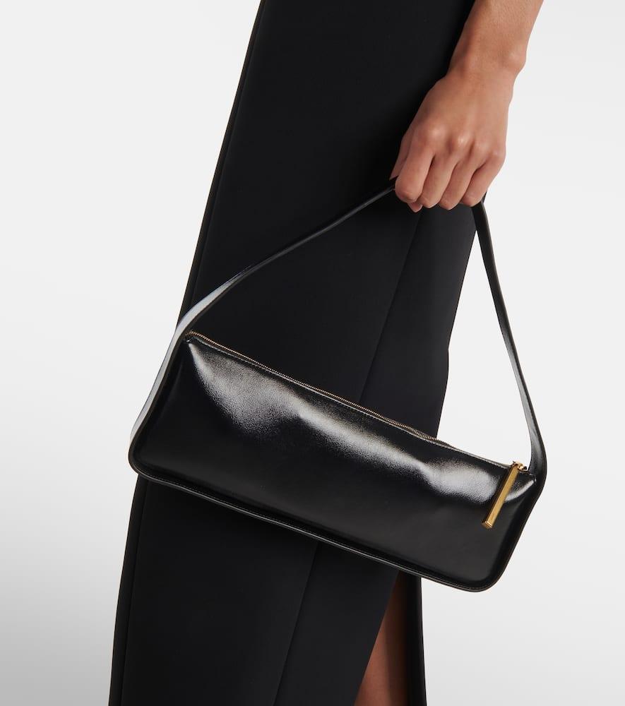 KHAITE Lori Crackle Patent Leather Shoulder Bag In Black Product Image