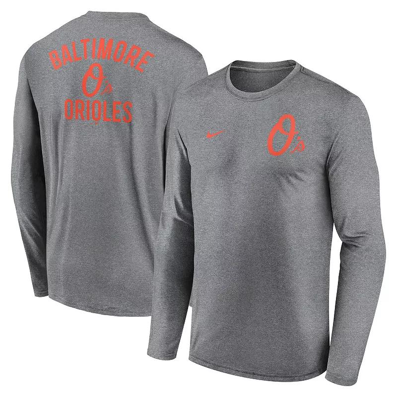 Men's Nike Heather Charcoal Detroit Tigers 2-Hit Legend Performance Long Sleeve T-Shirt, Size: Small Product Image