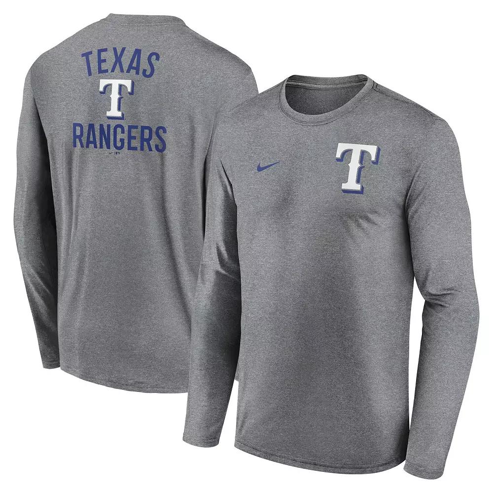 Men's Nike Heather Charcoal Texas Rangers 2-Hit Legend Performance Long Sleeve T-Shirt,  Product Image