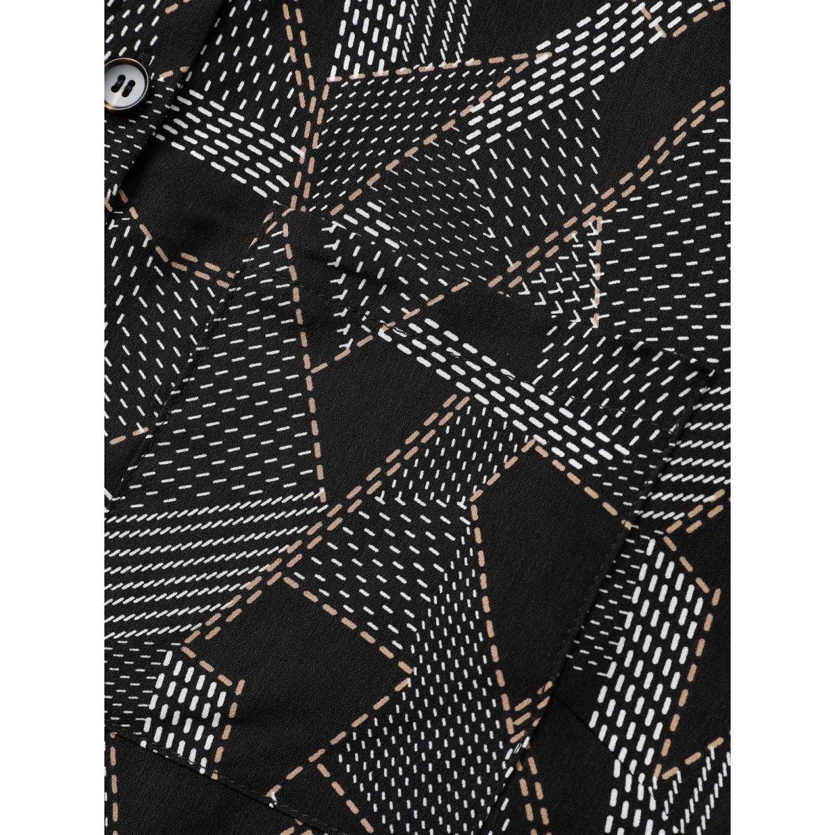 Plus Size Black Shirt Collar Geometric Tab Sleeve Blouse Women At the Office Elbow-length sleeve Shirt collar Work Blouses BloomChic 12/L Product Image