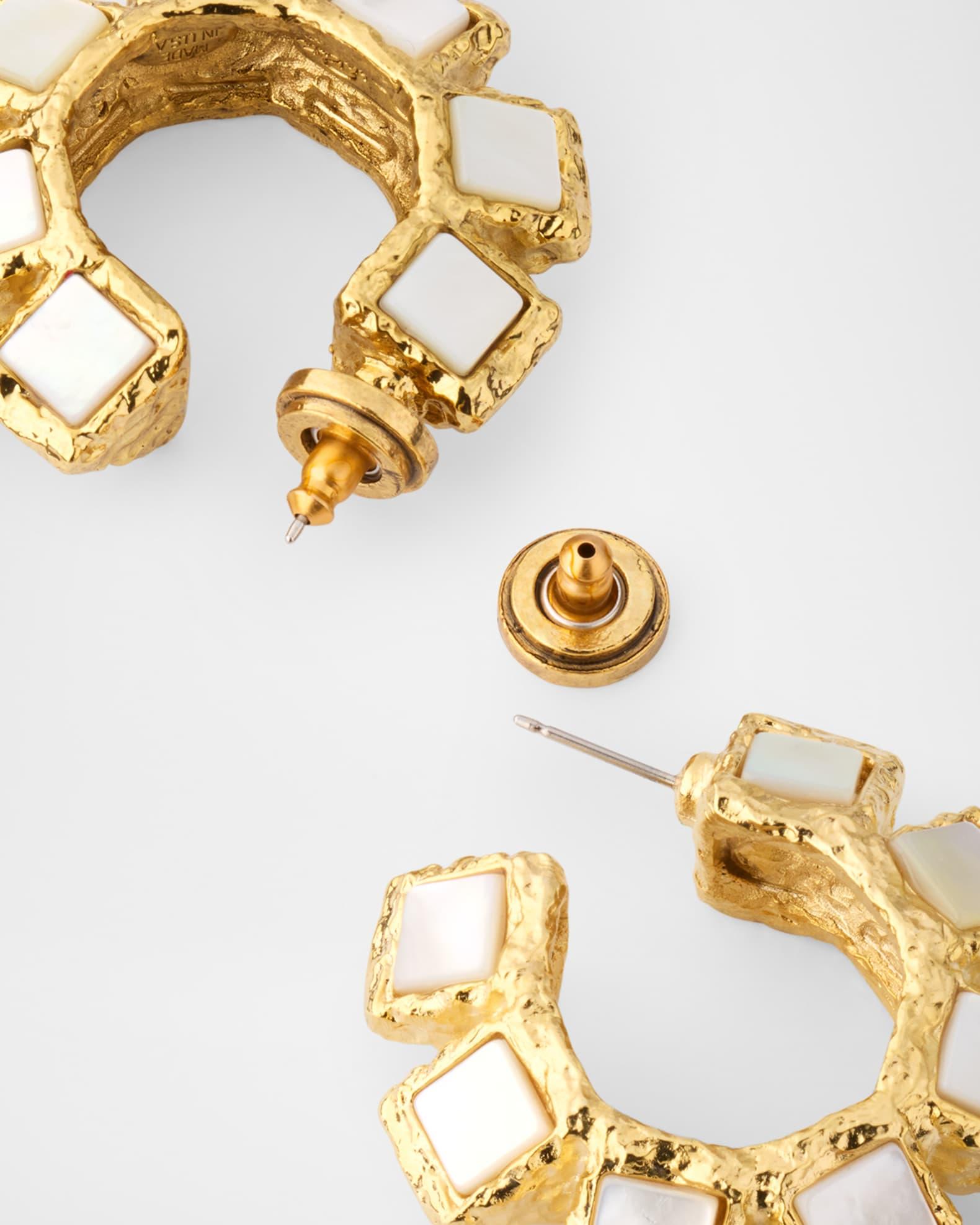 Square Stone Hoop Earrings Product Image