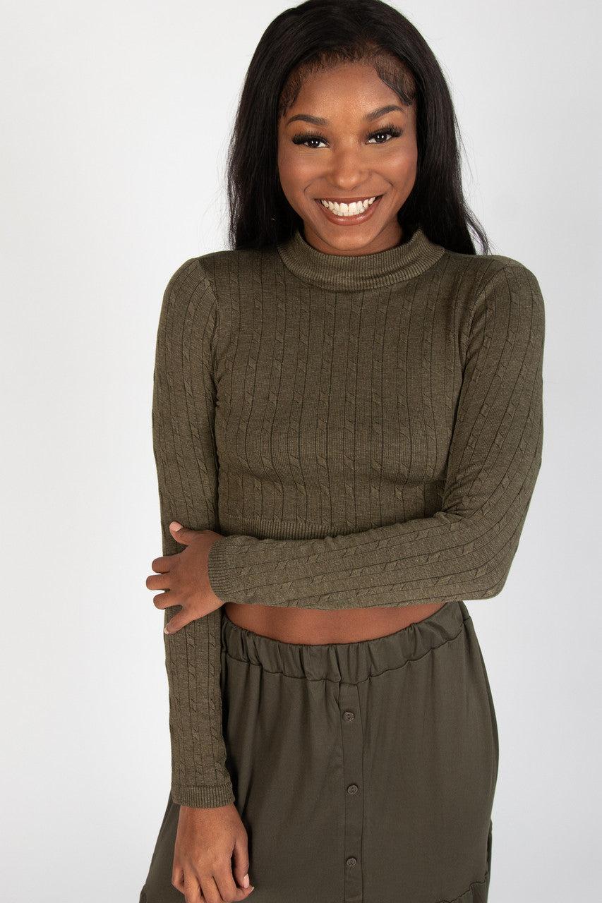 Cable Knit Mock Neck Crop Top Product Image
