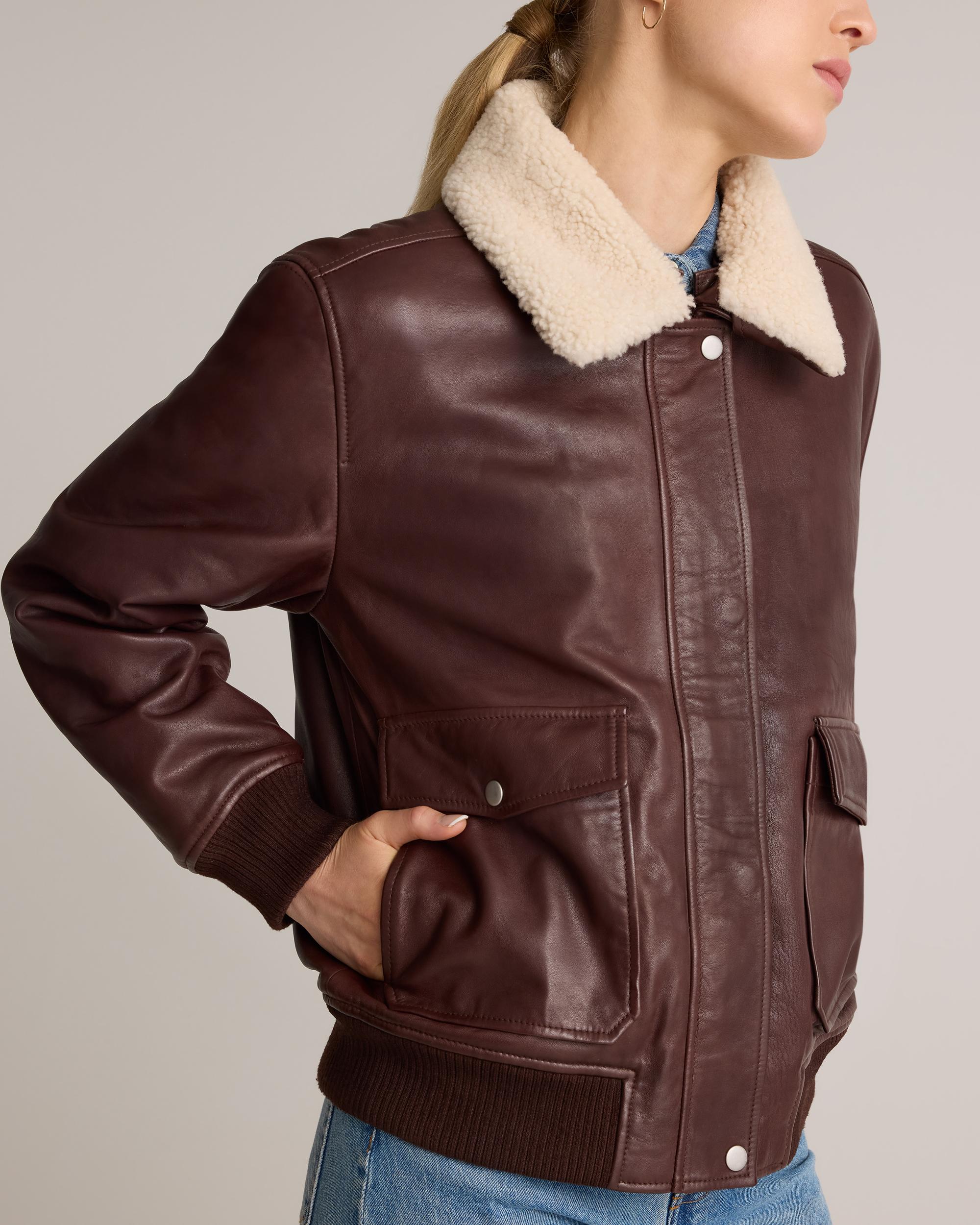 Quince | Women's Shearling Trim Aviator Jacket Leather Product Image