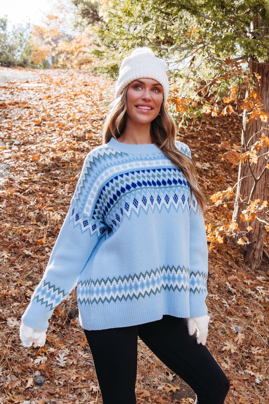 Blue Aztec Print Pullover Sweater - FINAL SALE Product Image