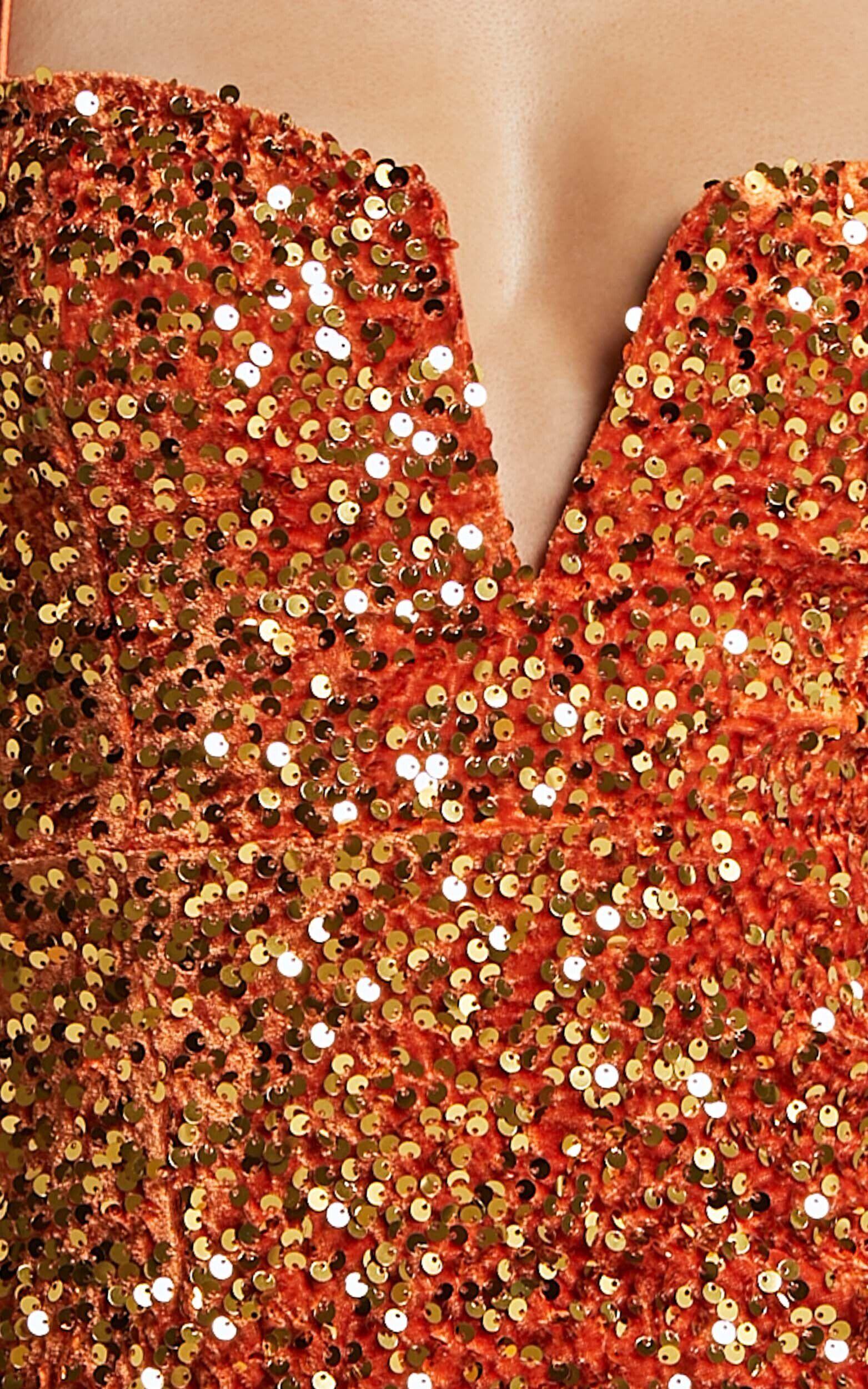 Rayner Midi Dress - V Bar Sequin Bodycon Dress in Copper Product Image