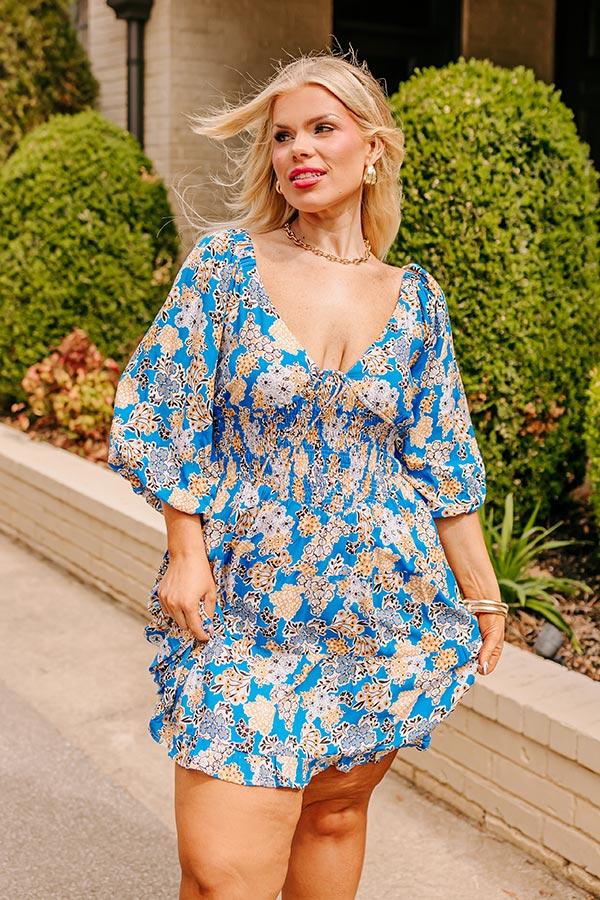 Whispering Muse Floral Mini Dress In Ocean Blue Curves Product Image