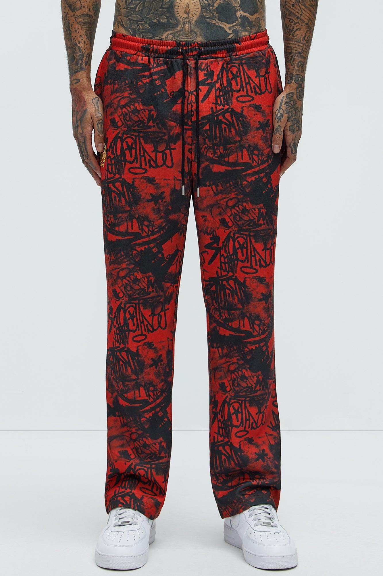 Vandal Straight Graffiti Sweatpants - Red Product Image