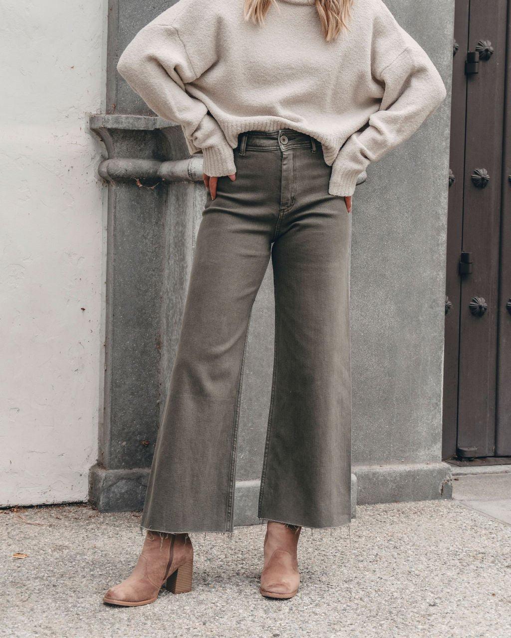 Olive Straight Wide Leg Pants Product Image