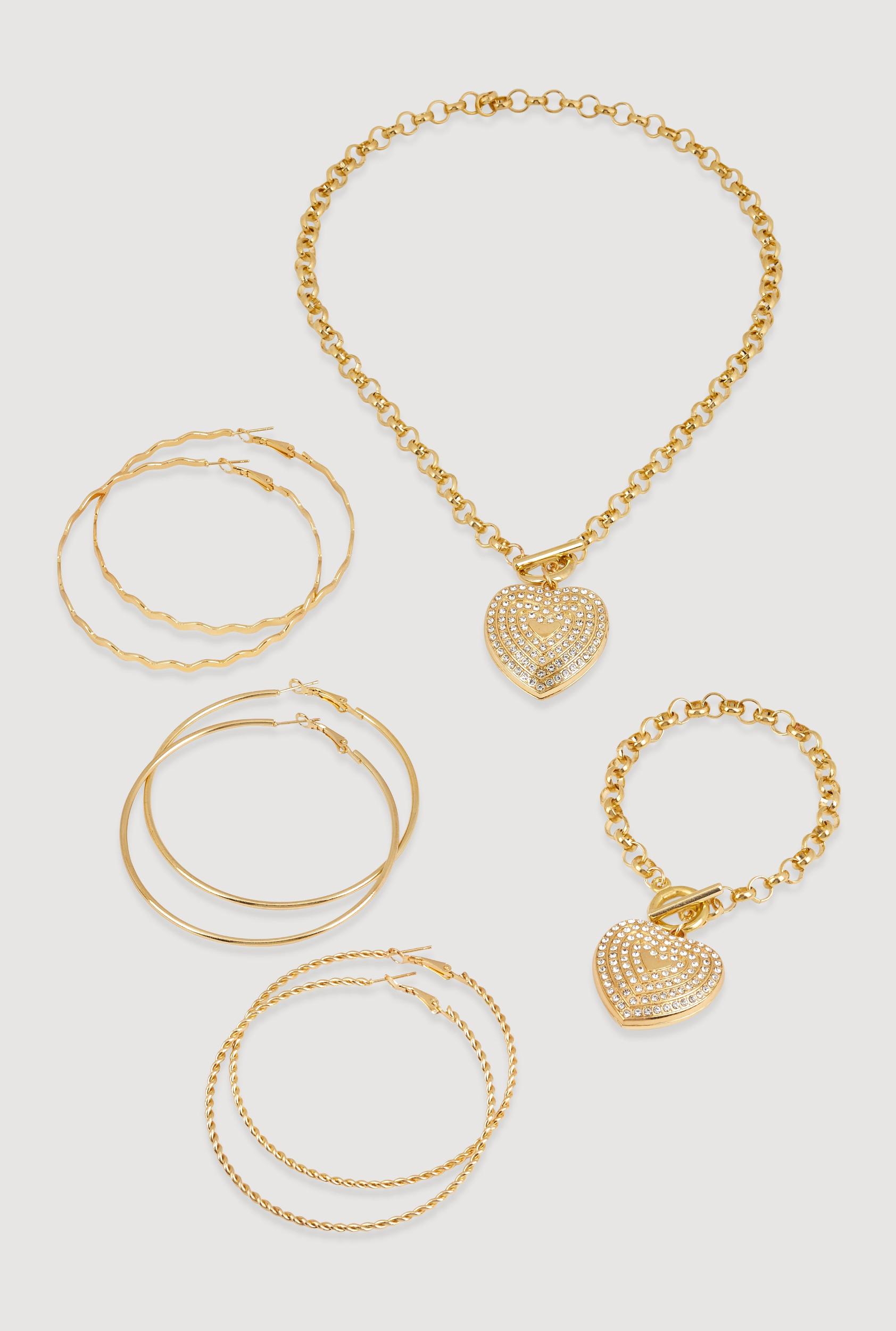 Heart Toggle Necklace and Bracelet with Hoop Earring Trio Unisex Product Image