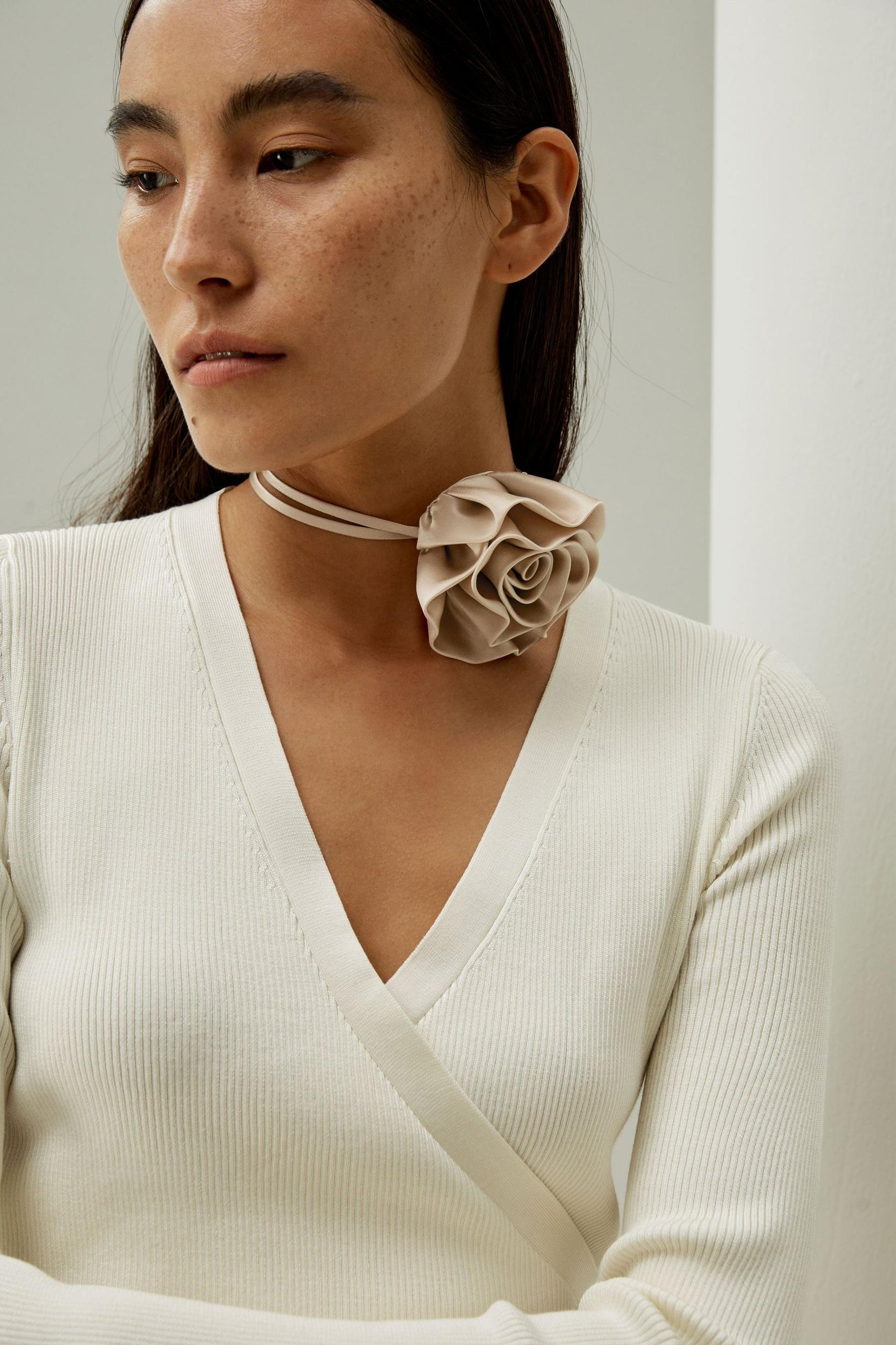 Champagne Rosette Silk Collar Necklace Product Image