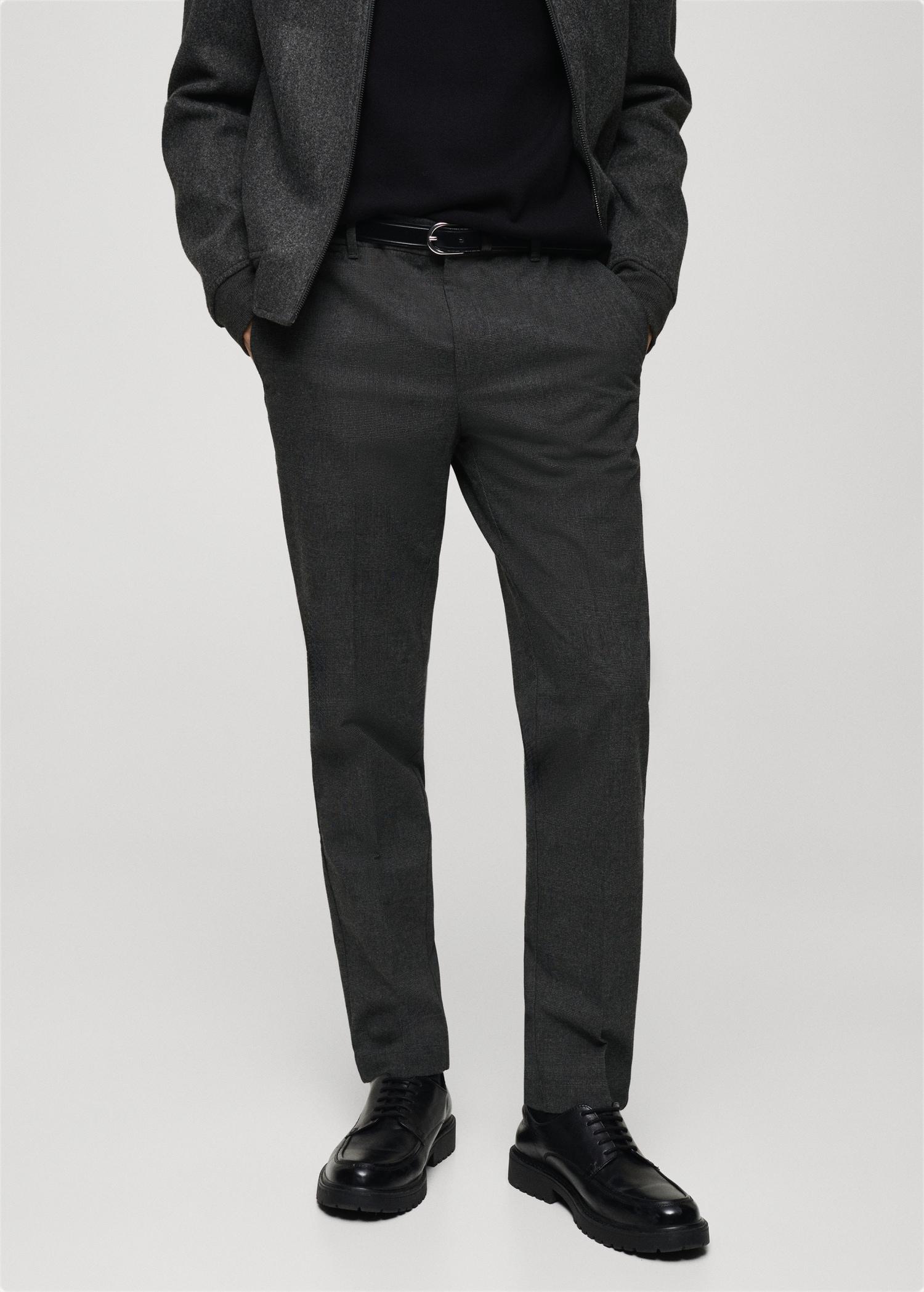 Prince of Wales check flannel pants - Men | MANGO USA Product Image