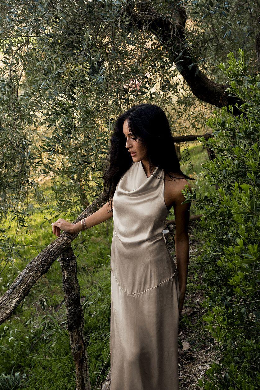 Satin Halter Neck Maxi Dress Product Image