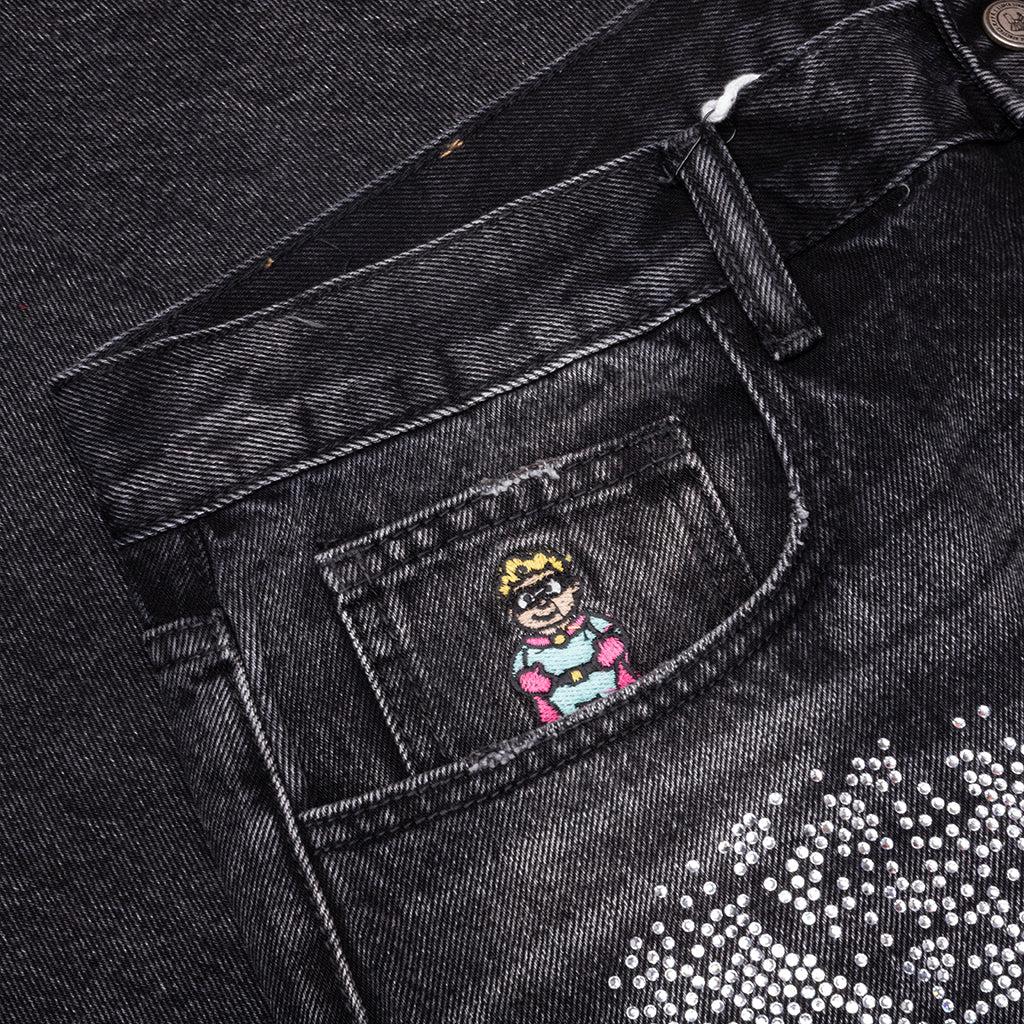 Rhinestone Face Jeans - Black Male Product Image