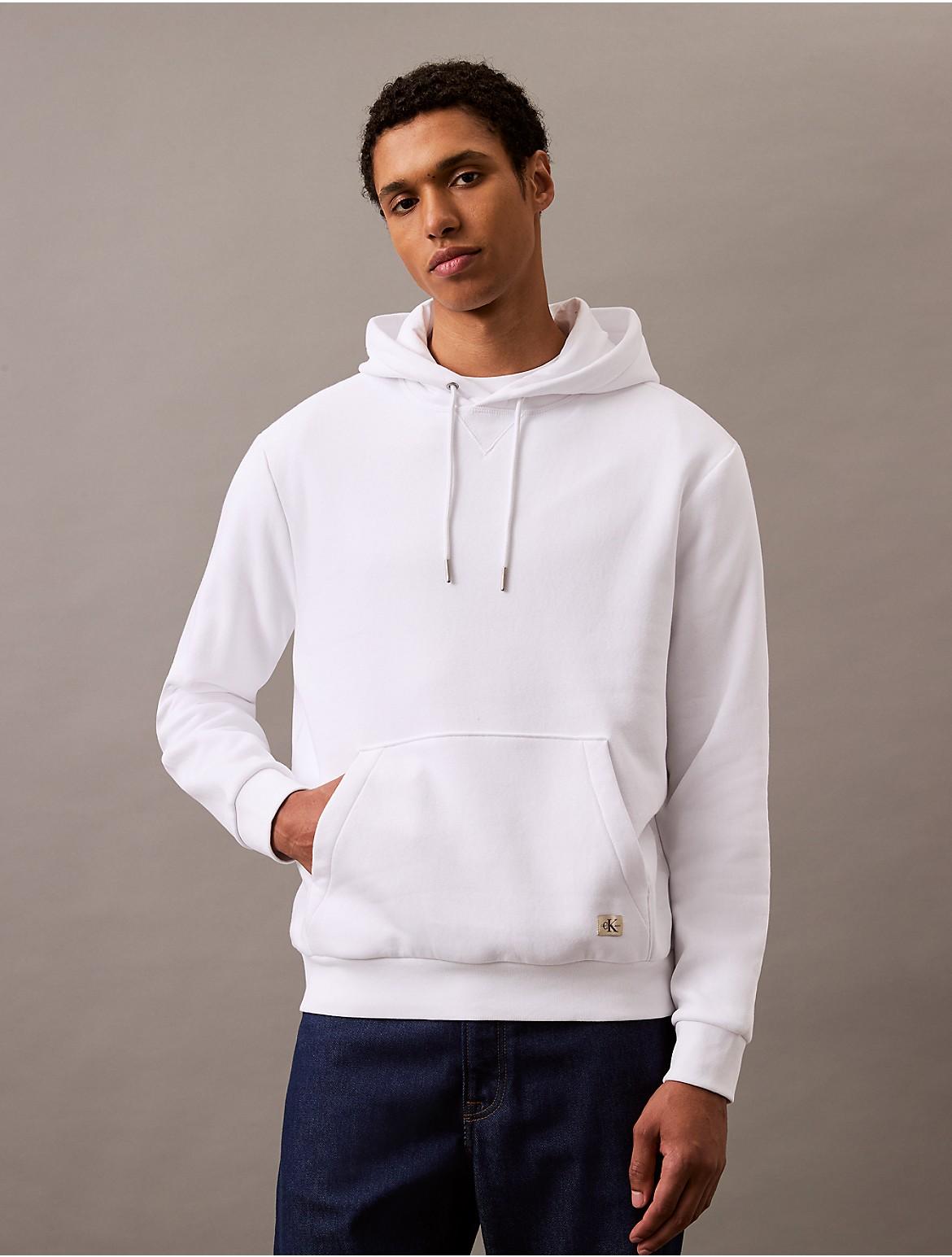 Calvin Klein Mens Monogram Logo Patch Fleece Hoodie - White Product Image