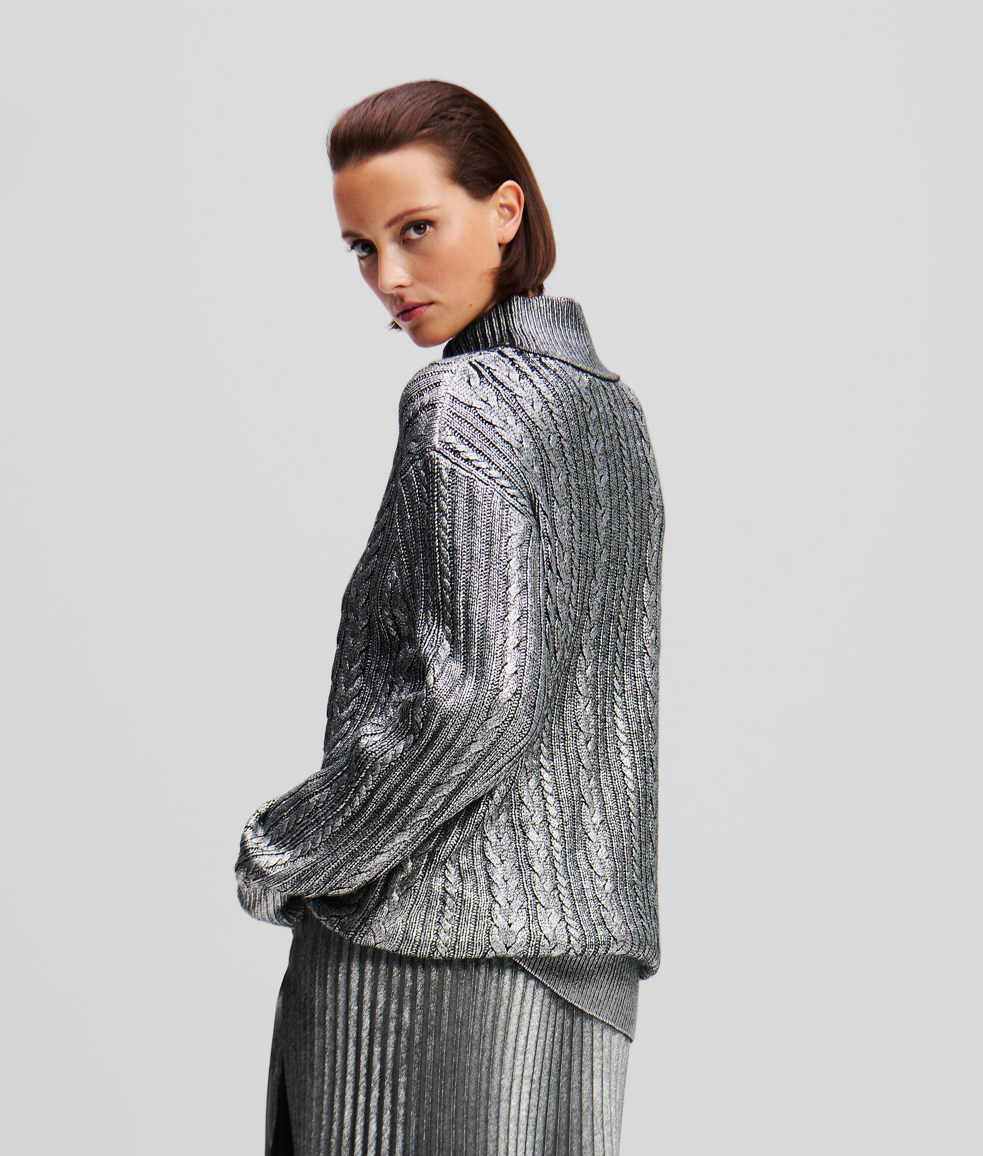 METALLIC CABLE KNIT SWEATER Product Image