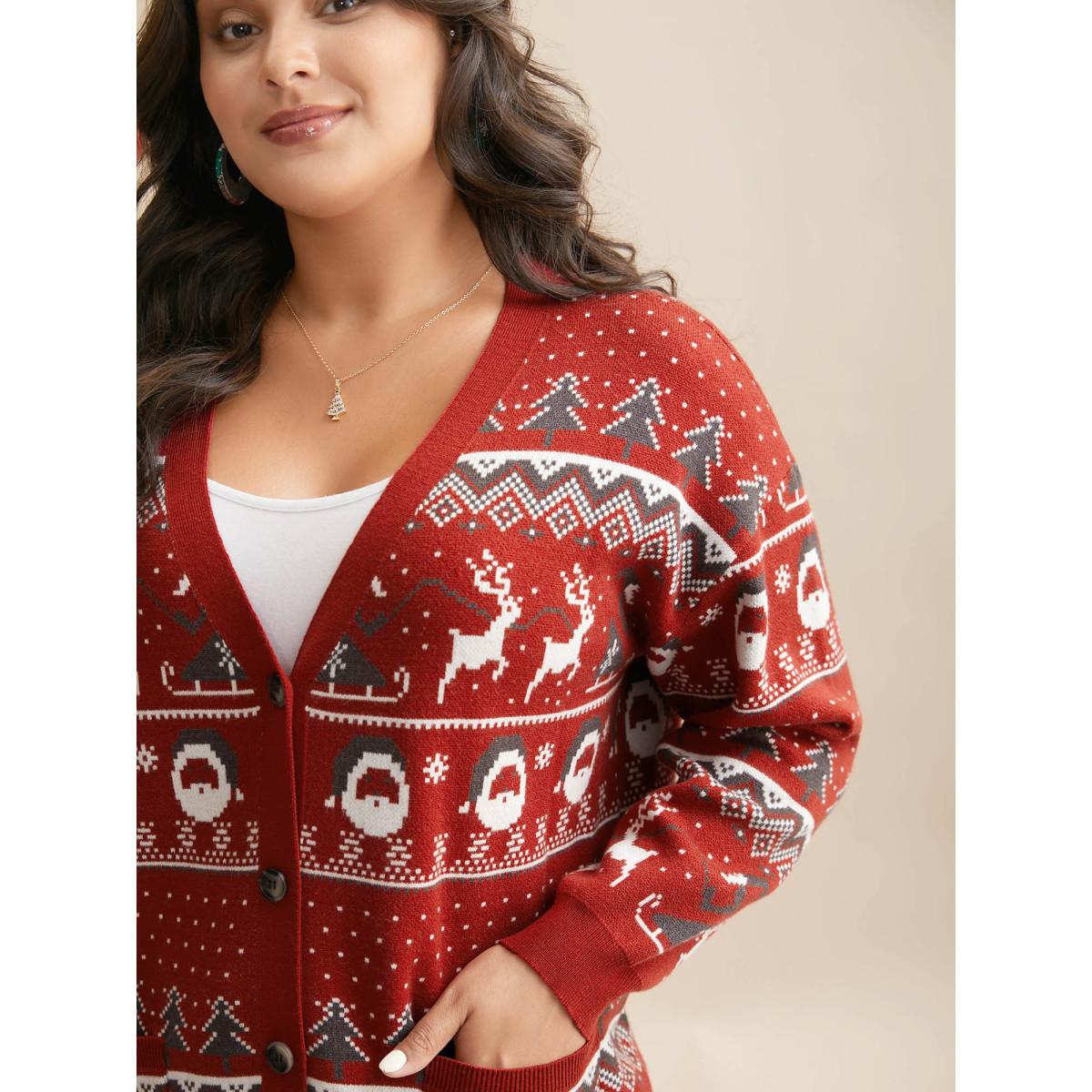 Plus Size Supersoft Essentials Home-for-Holidays Button-Front Cardigan Brightred Women Elegant Loose Long Sleeve Everyday Cardigans BloomChic 26/4X Product Image