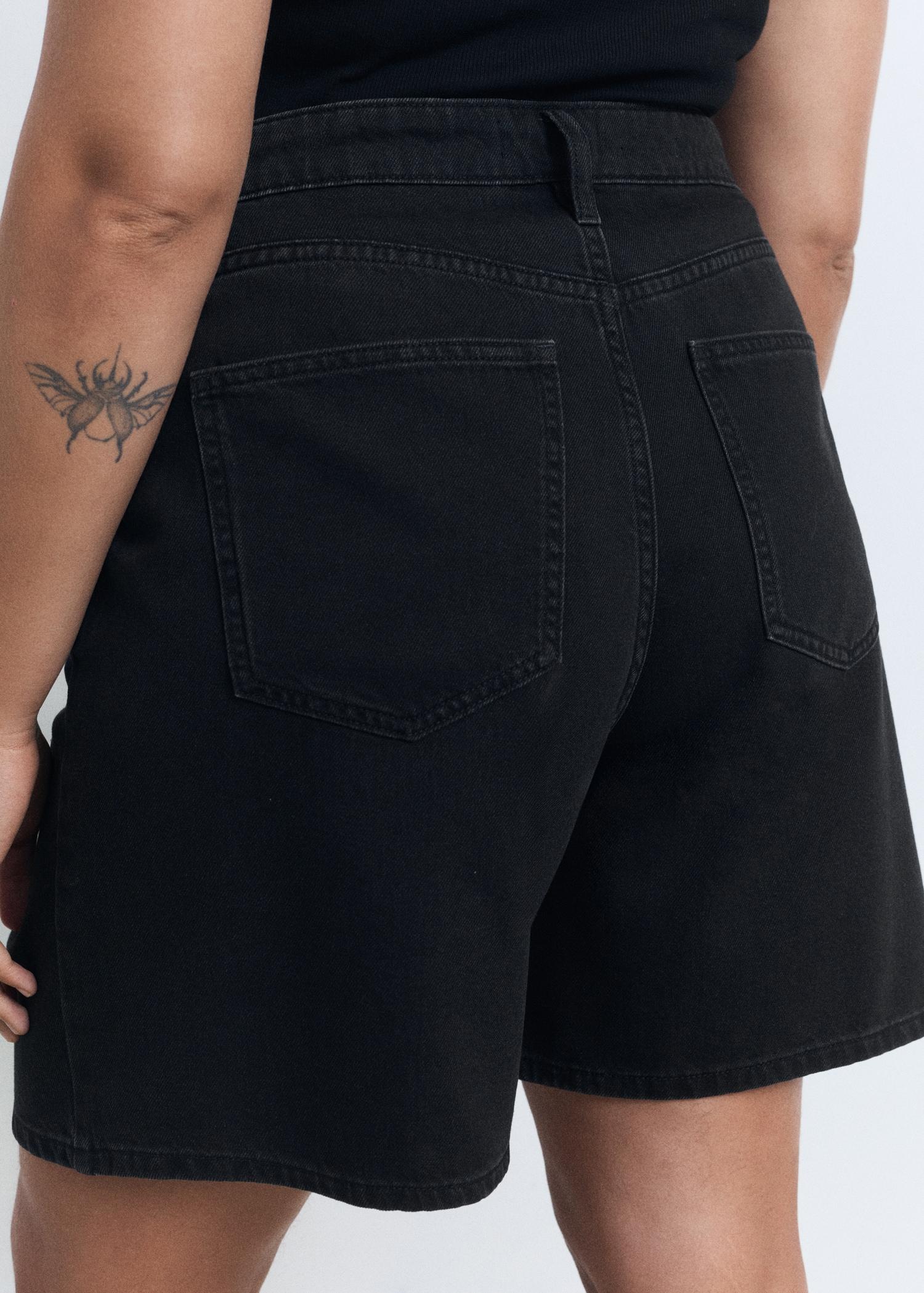 Mid-rise denim bermuda shorts with pleats - Women | MANGO USA Product Image
