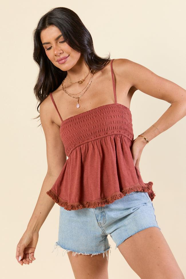 Catching On Burnt Orange Smocked Tank Top Product Image