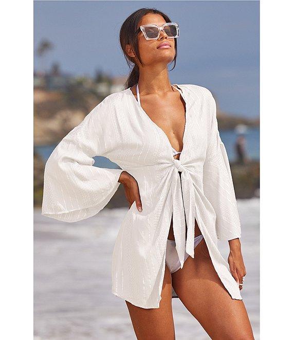 Becca By Rebecca Virtue Radiance Tie Front Bell Sleeves Swim Cover-Up Tunic Product Image