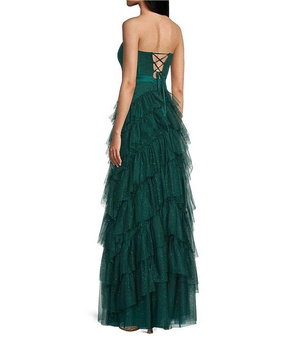 Pear Culture Strapless Lace-Up Back Tiered Dress Product Image