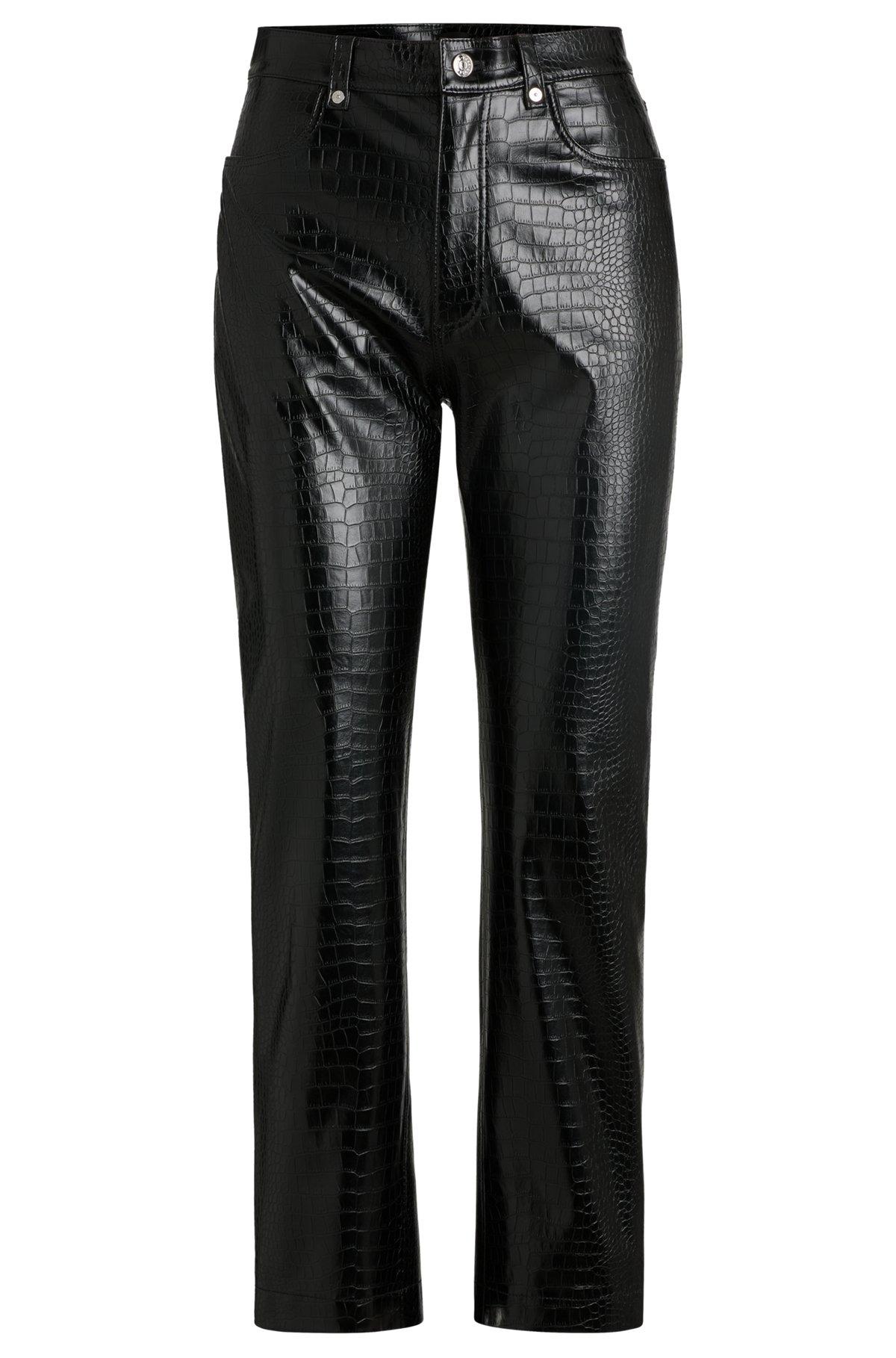Straight-leg trousers in crocodile-embossed faux leather Product Image