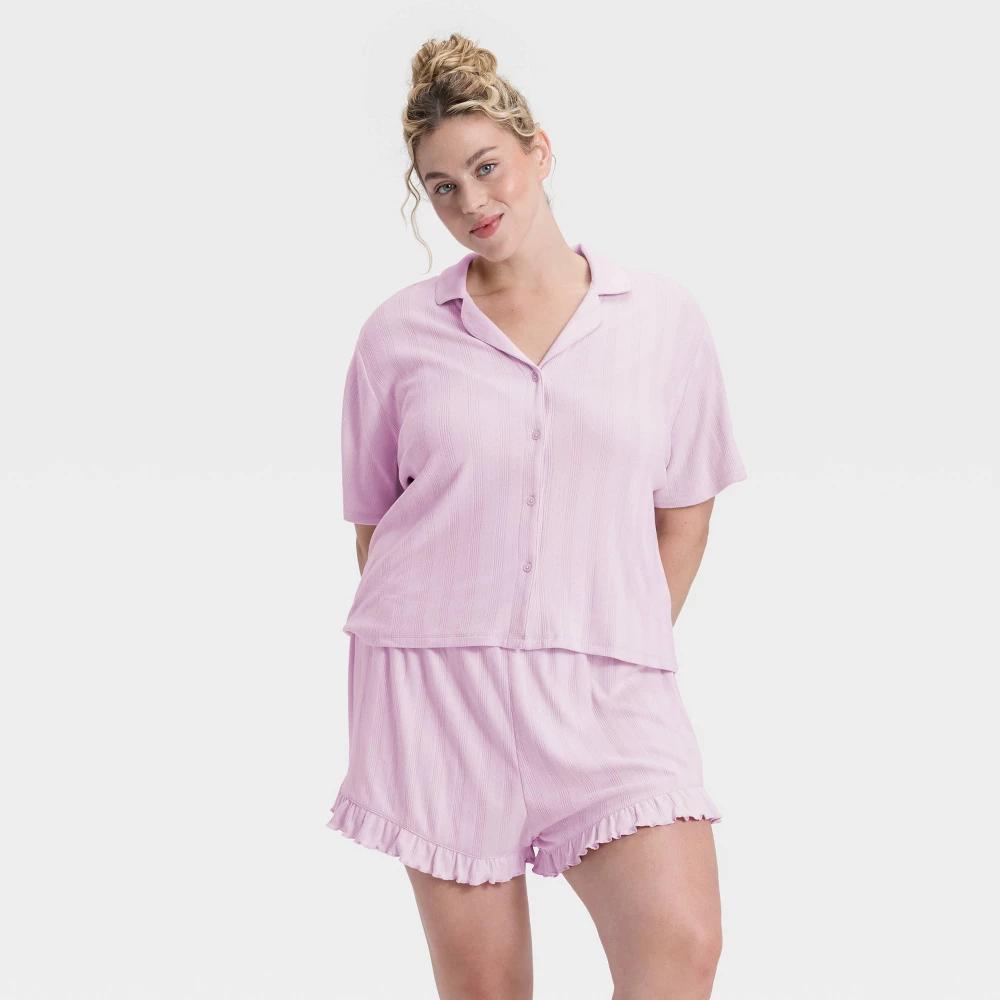 Women's Pointelle Notch Collar Shirt and Shorts Pajama Set - Wild Fable™ Navy M Product Image