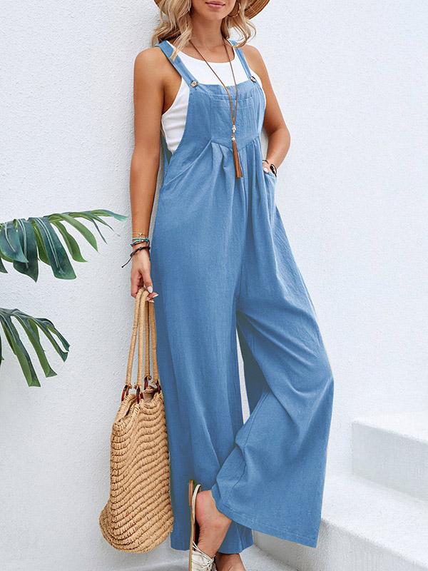 Loose Plus Size Pleated Split-Joint Square-Neck Overalls Product Image