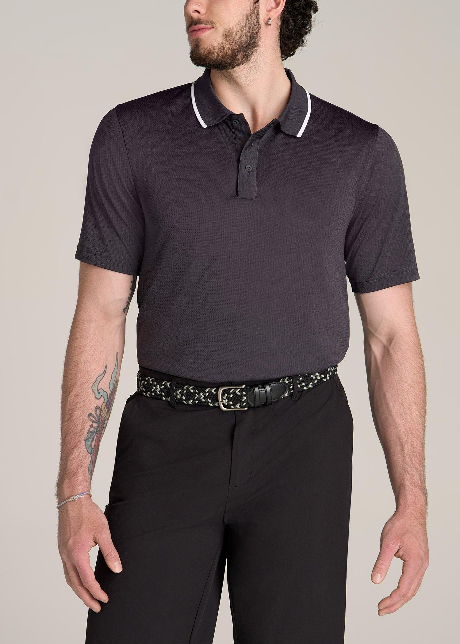 A.T. Performance Tipped Golf Polo for Tall Men in Charcoal Male Product Image