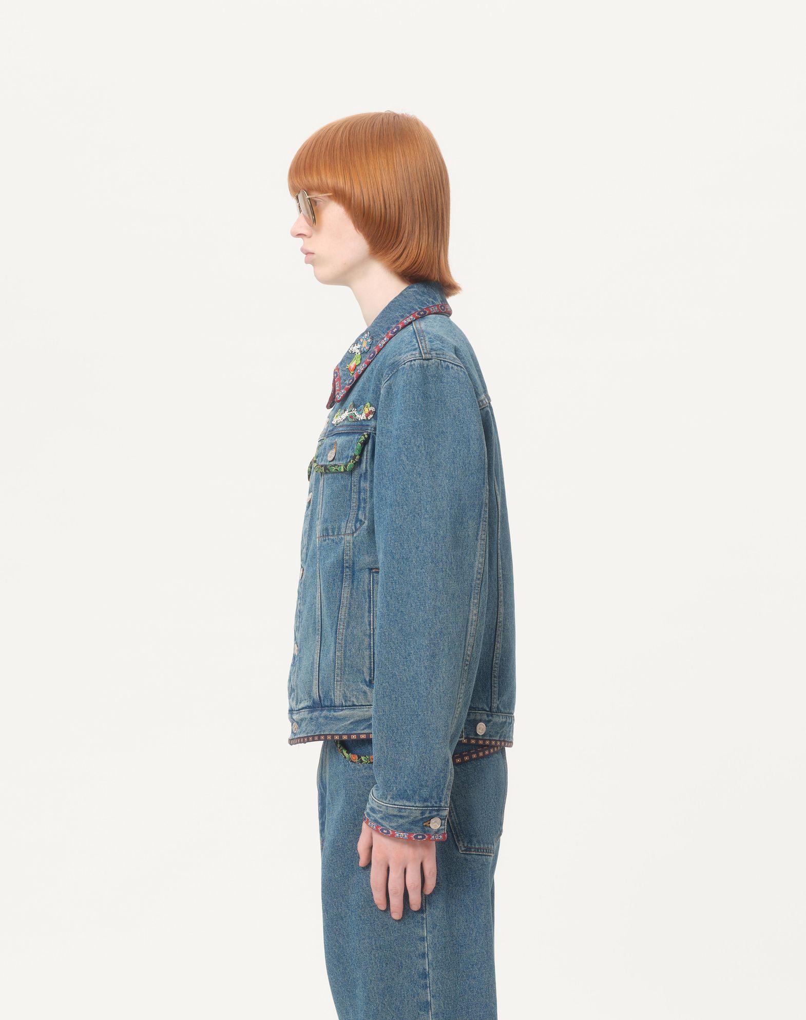 Denim Jacket With Beaded Embroidery And Printed Edges Product Image