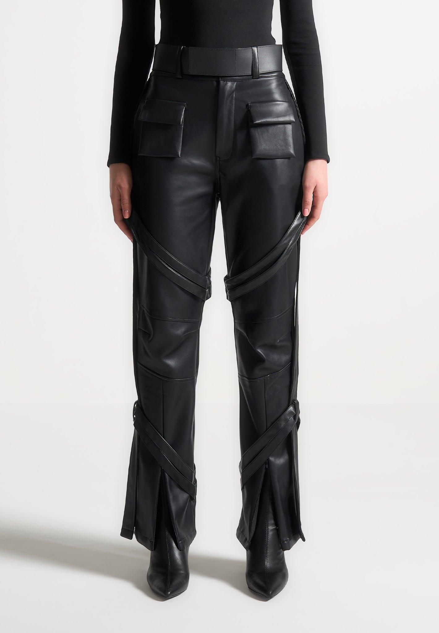 Leather Carpenter Cargo Trousers - Black Female Product Image