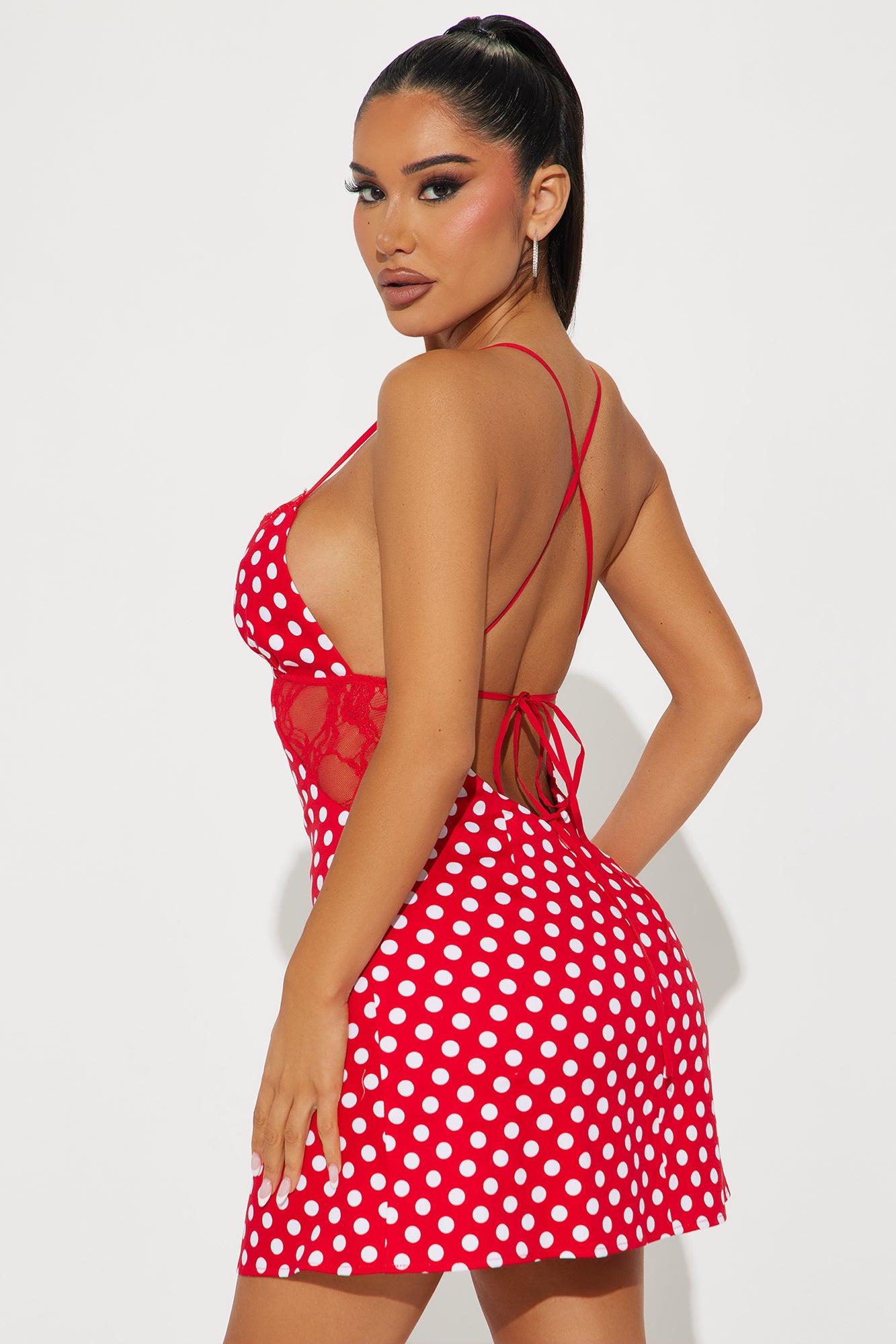 Back To Love Polka Dot Micro Mini Dress - Red Product Image