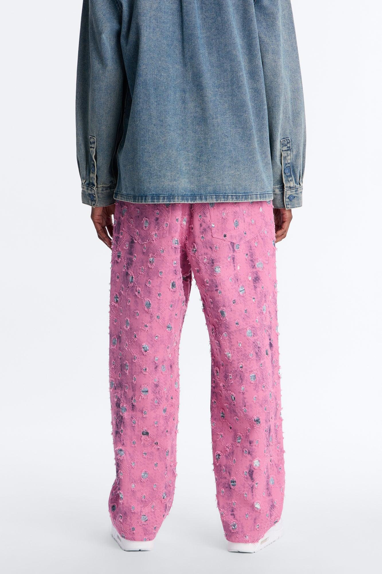 Baggy Frayed Illusions Jean - Pink Male Product Image
